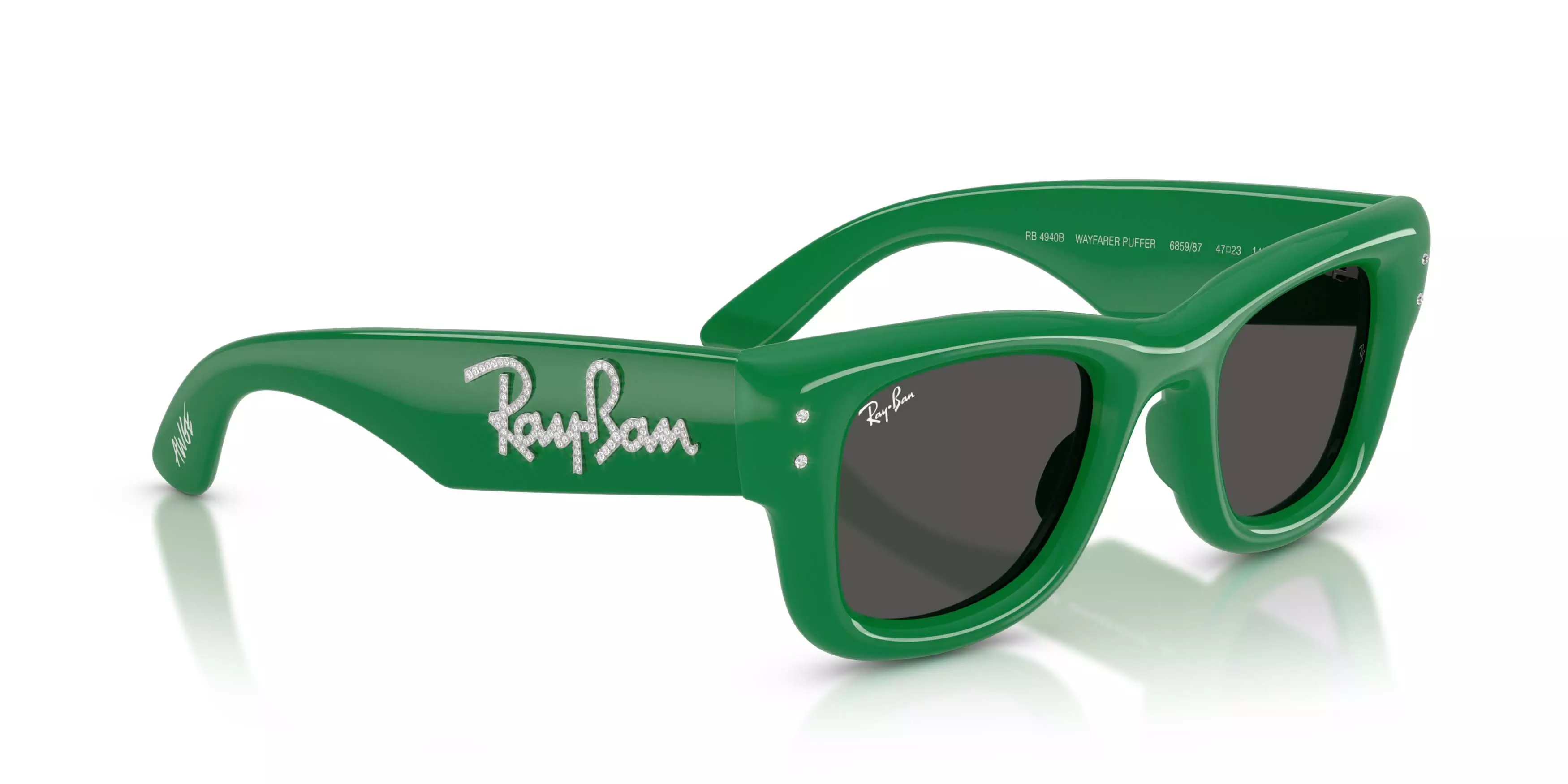 Ray-Ban Wayfarer Puffer Crystal Edition Ultra Black Sunglasses &ndash; Polished Green - GREEN/BLACK