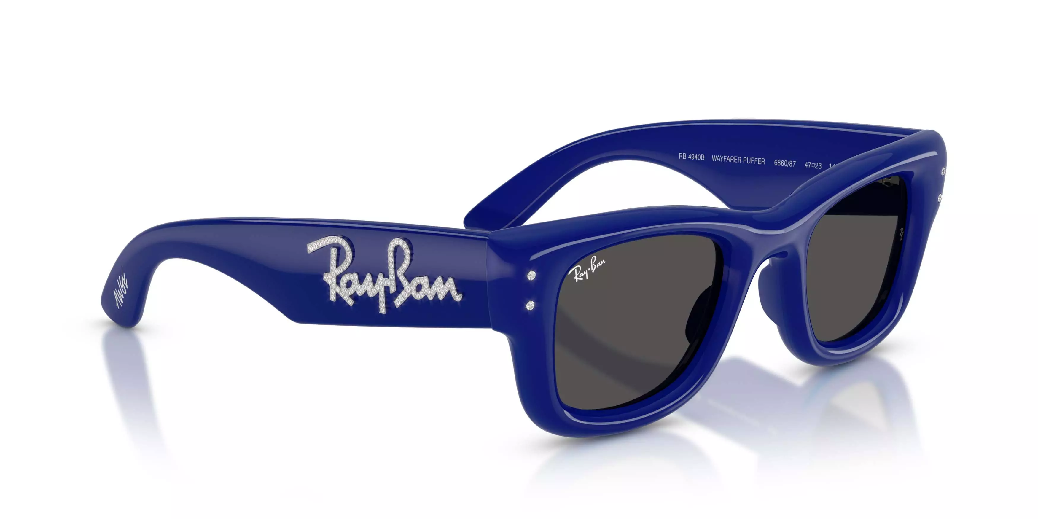Ray-Ban Wayfarer Puffer Crystal Edition Ultra Black Sunglasses &ndash; Polished Blue & Strass - BLUE/BLACK