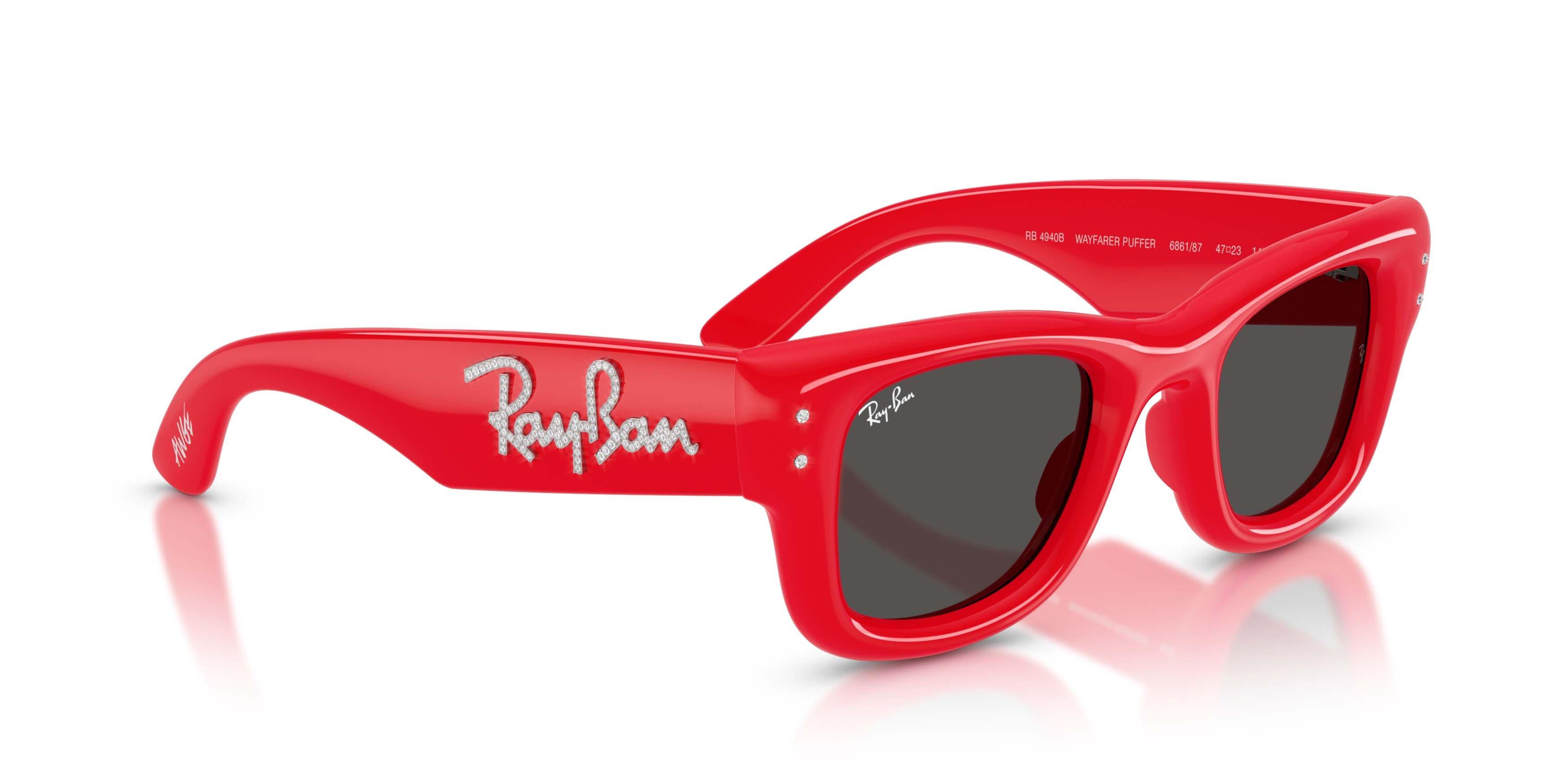 Ray-Ban Wayfarer Puffer Crystal Edition Ultra Black Sunglasses &ndash; Polished Red & Strass - RED/BLACK Thumbnail View 3