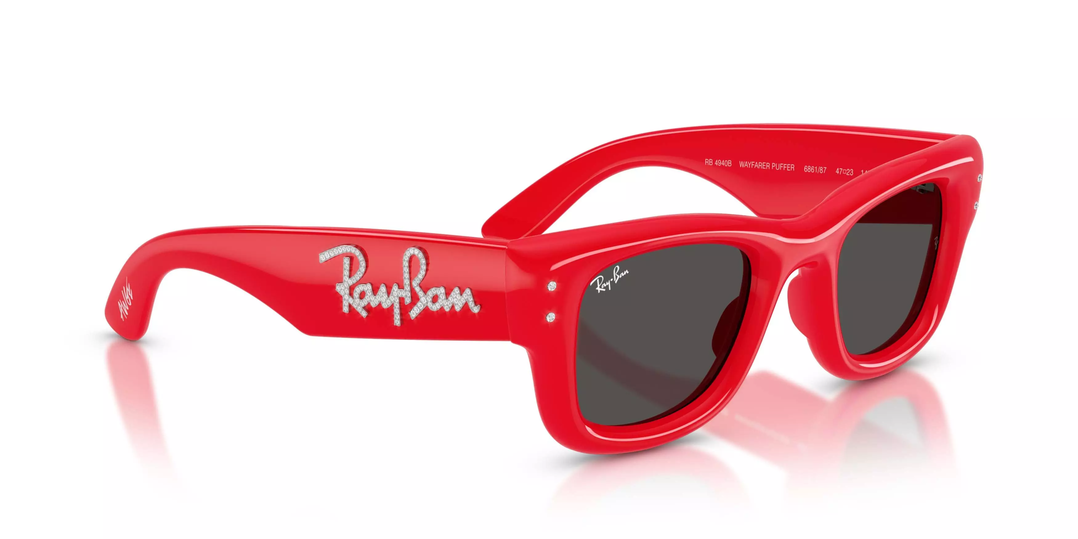 Ray-Ban Wayfarer Puffer Crystal Edition Ultra Black Sunglasses &ndash; Polished Red & Strass - RED/BLACK