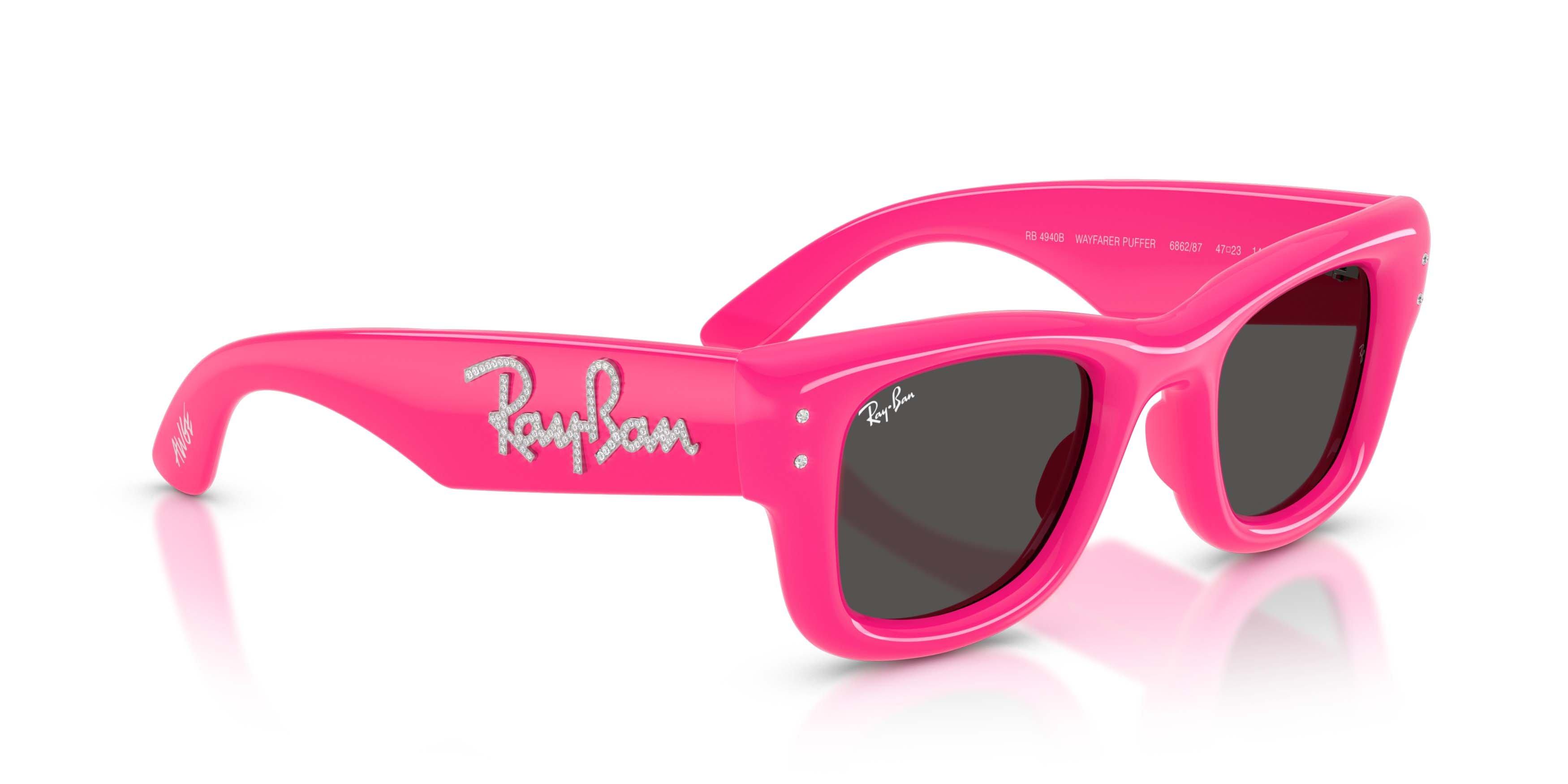 Ray-Ban Wayfarer Puffer Crystal Edition Ultra Black Sunglasses &ndash; Polished Pink & Strass - PINK/BLACK Thumbnail View 3