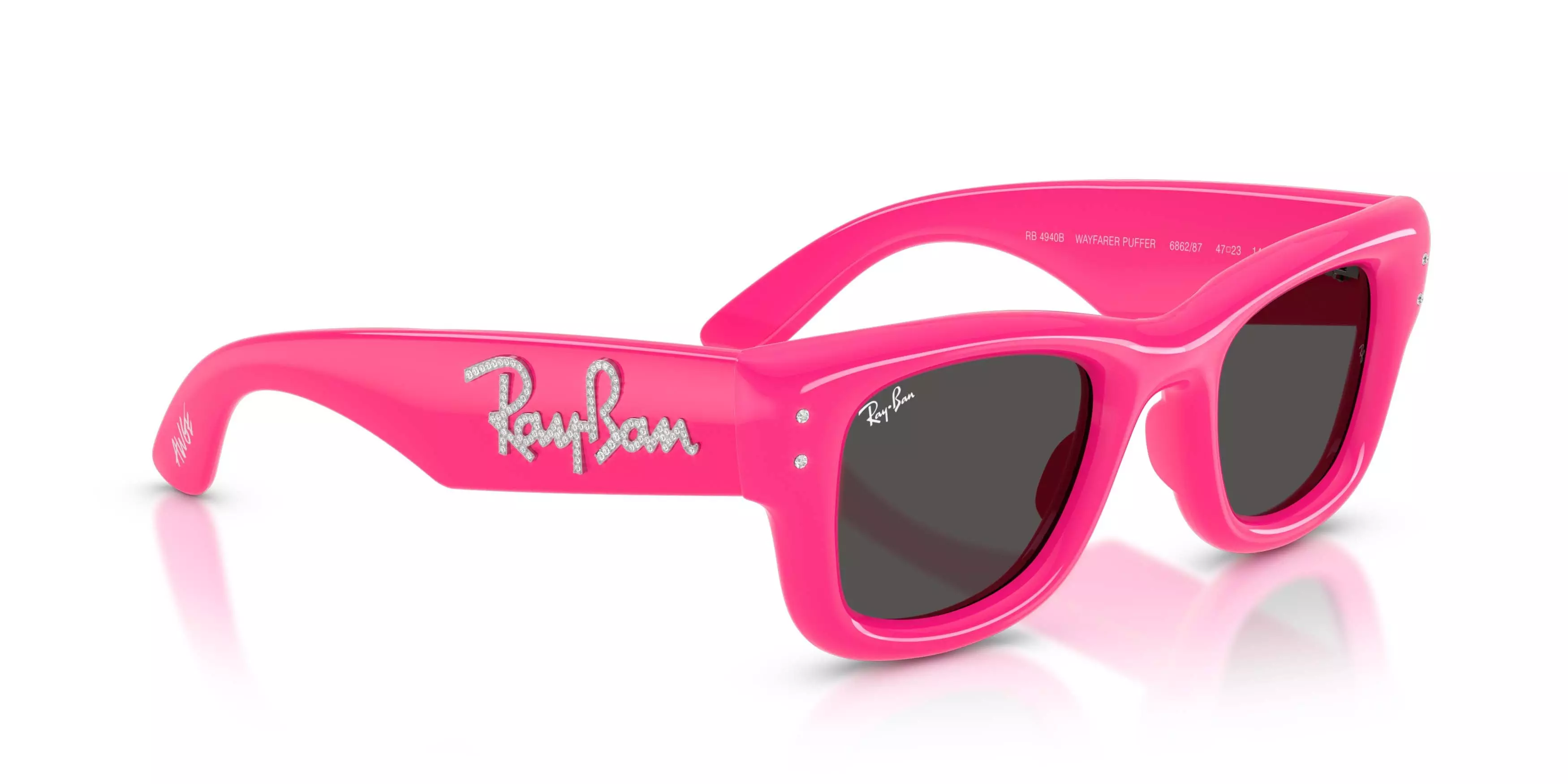 Ray-Ban Wayfarer Puffer Crystal Edition Ultra Black Sunglasses &ndash; Polished Pink & Strass - PINK/BLACK