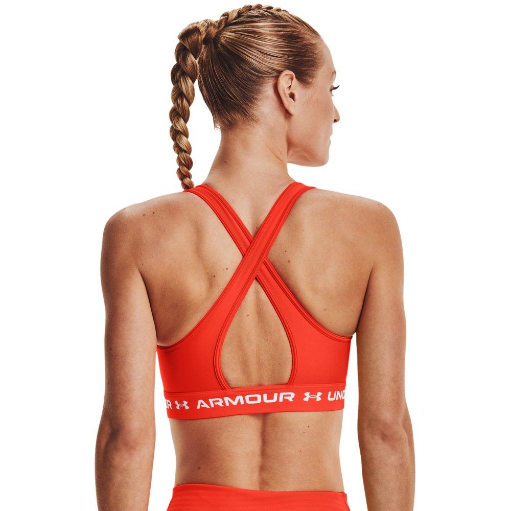 Under Armour Women's Mid Crossback Sports Bra - Black/Grey - ORANGE/WHITE Thumbnail View 2