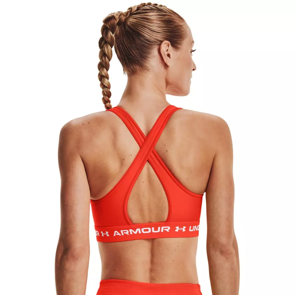 Under Armour Women's Mid Crossback Sports Bra - Black/Grey - ORANGE/WHITE