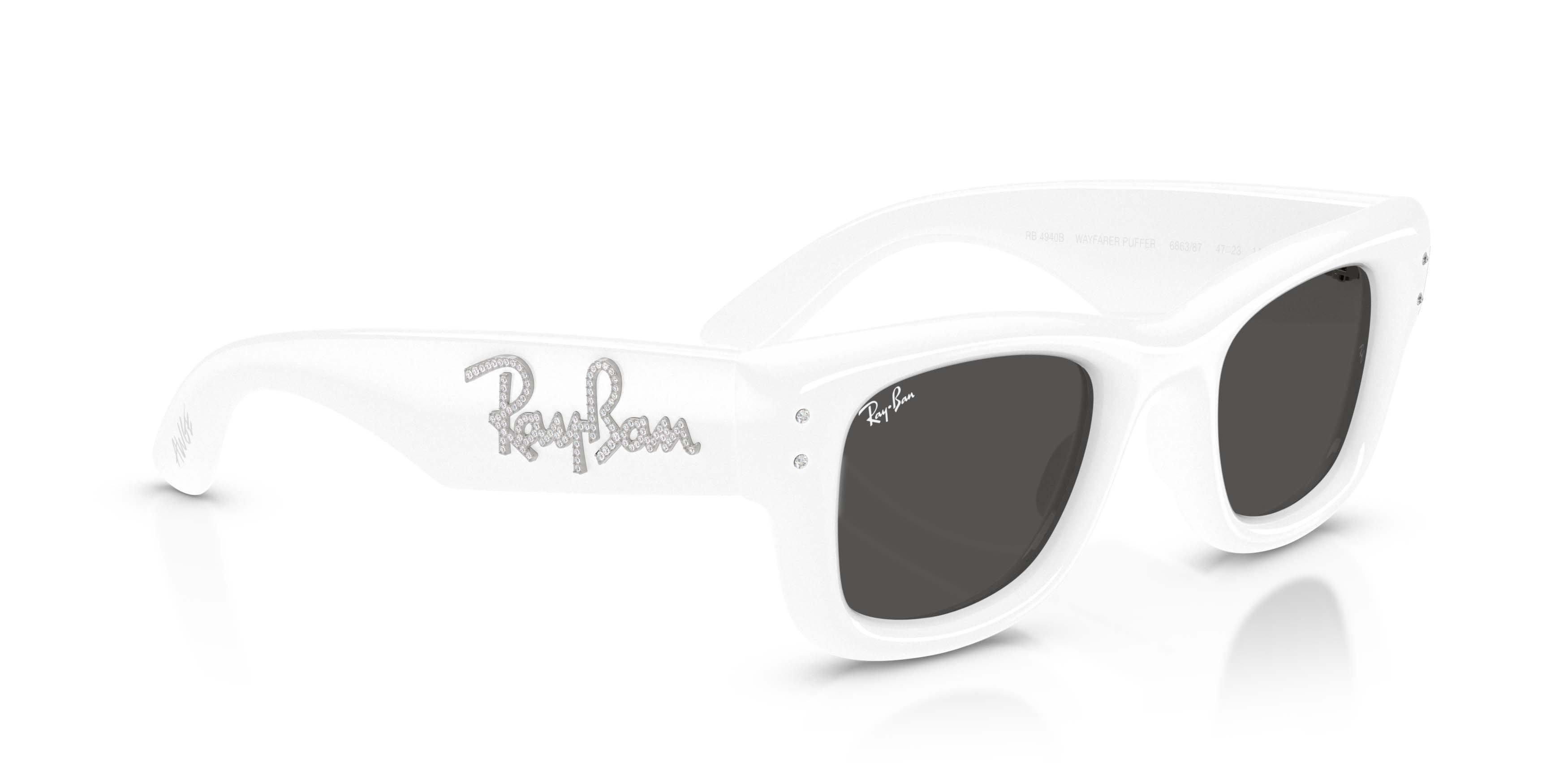 Ray-Ban Wayfarer Puffer Crystal Edition Ultra Black Sunglasses &ndash; Polished White & Strass - WHITE/BLACK Thumbnail View 3
