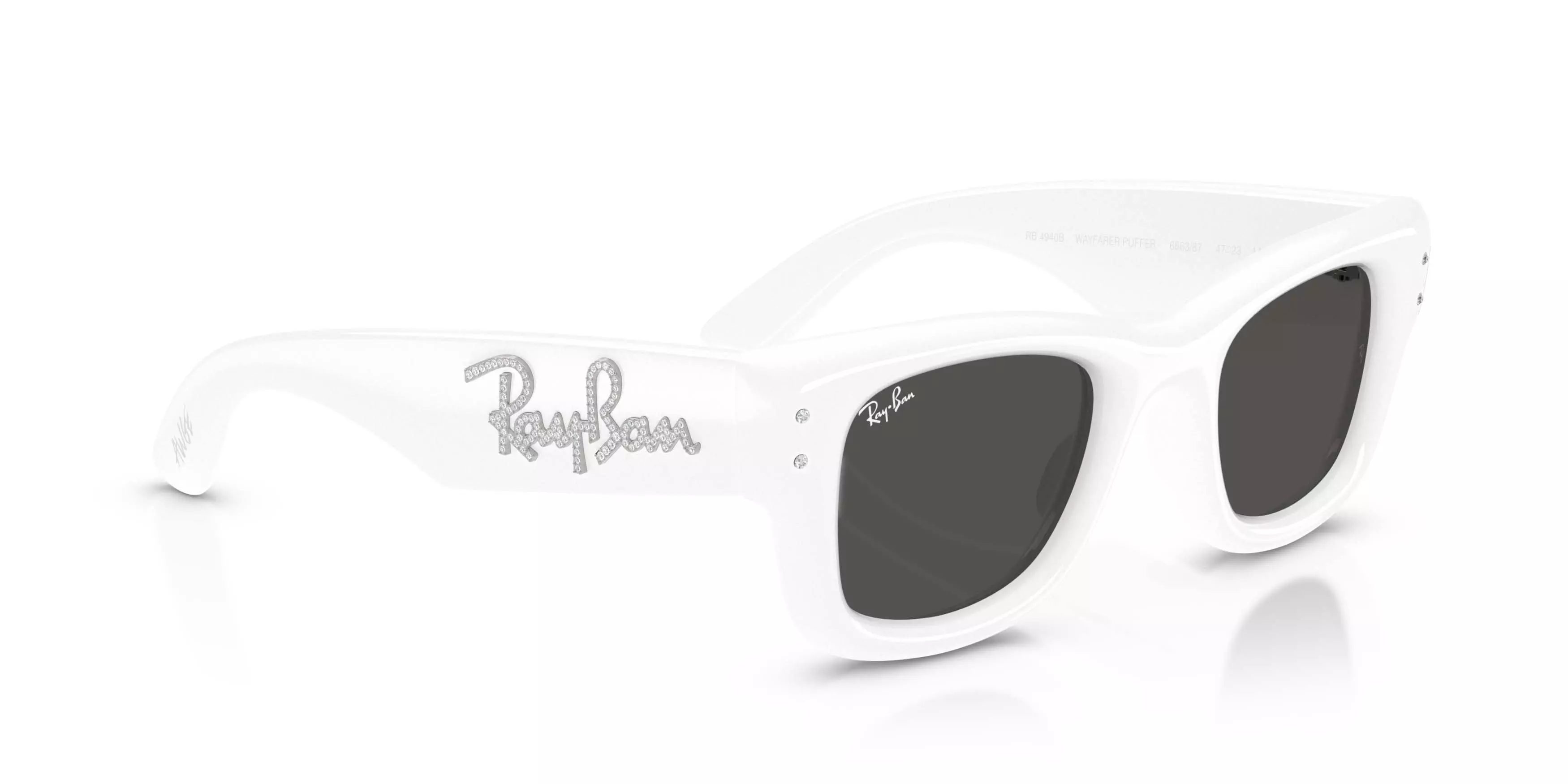 Ray-Ban Wayfarer Puffer Crystal Edition Ultra Black Sunglasses &ndash; Polished White & Strass - WHITE/BLACK