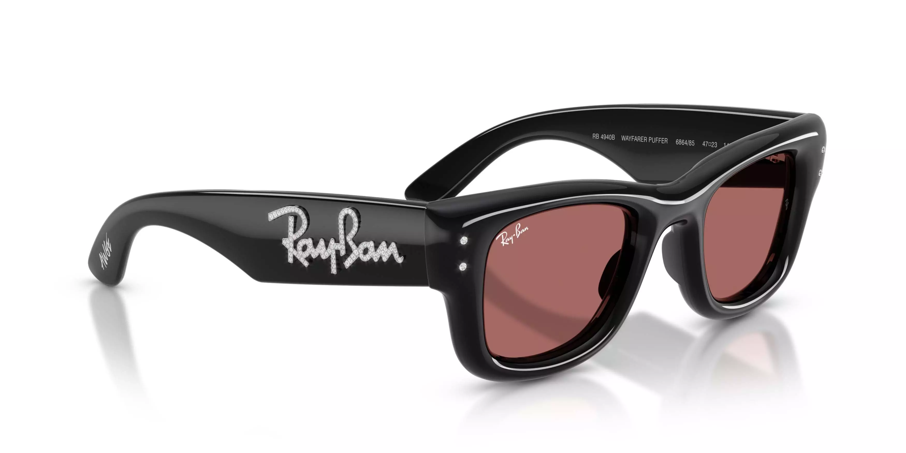 Ray-Ban Wayfarer Puffer Crystal Edition Dark Violet Sunglasses &ndash; Polished Black - BLACK/VIOLET