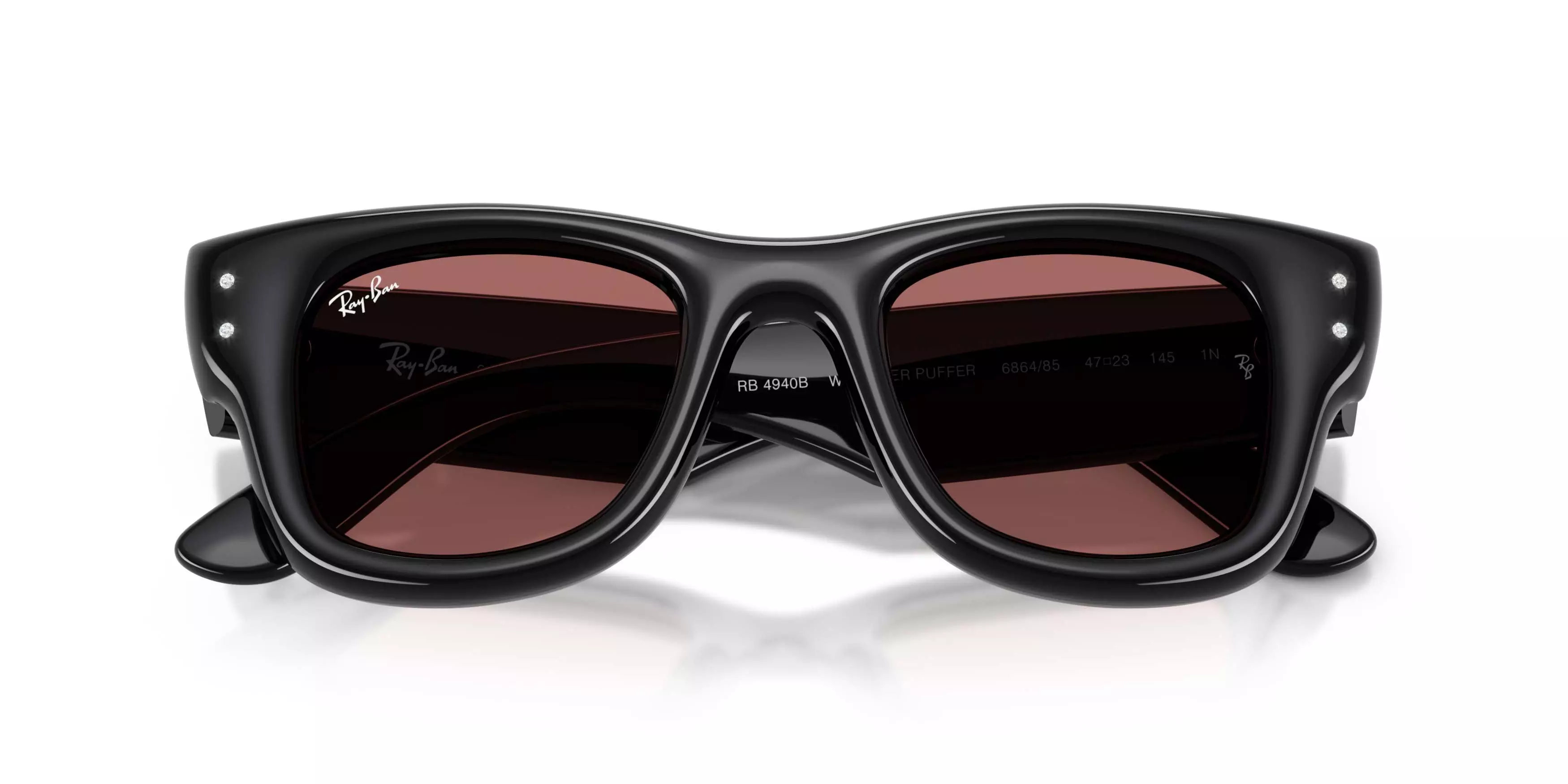 Ray-Ban Wayfarer Puffer Crystal Edition Dark Violet Sunglasses &ndash; Polished Black - BLACK/VIOLET