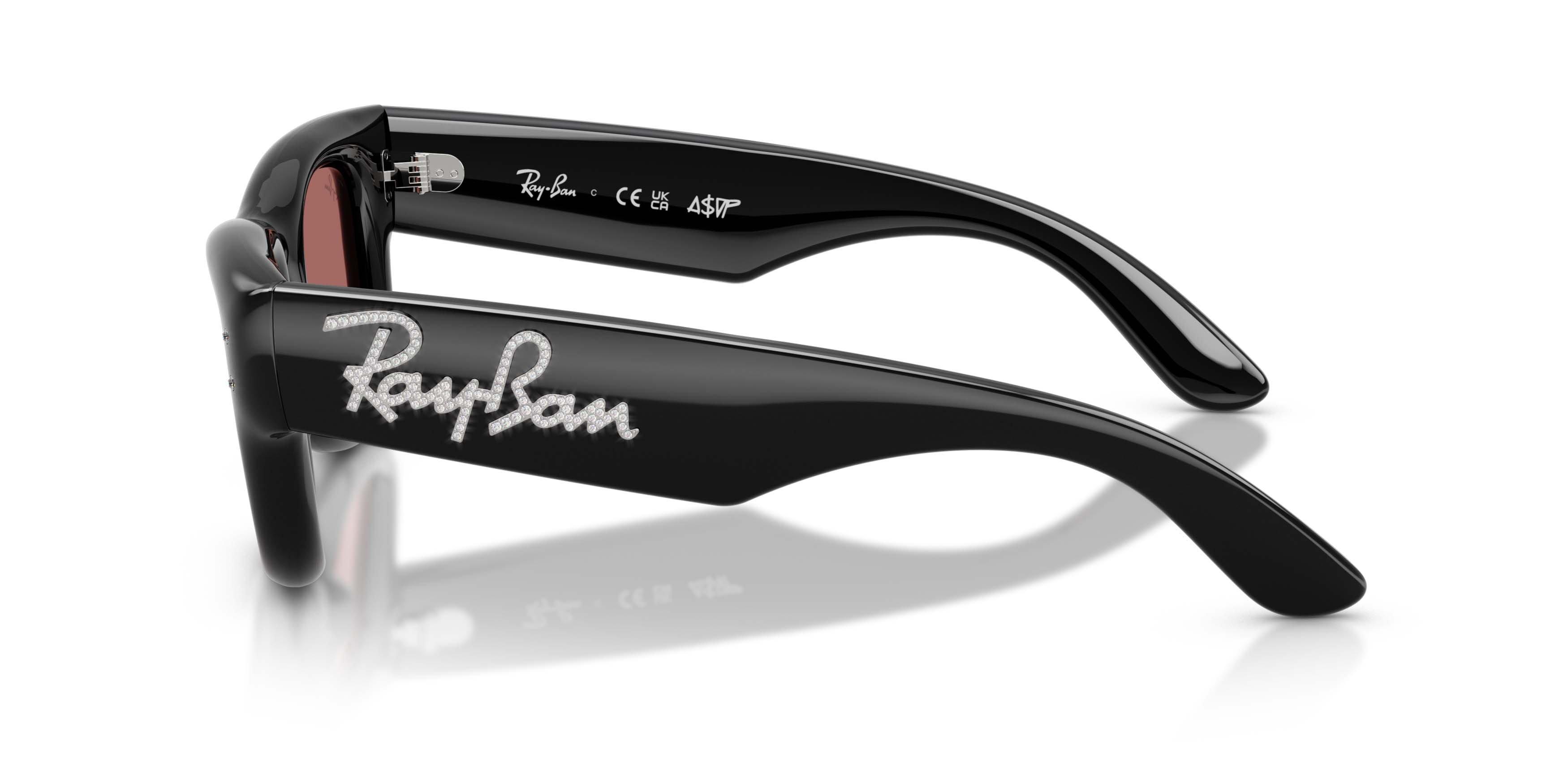 Ray-Ban Wayfarer Puffer Crystal Edition Dark Violet Sunglasses &ndash; Polished Black - BLACK/VIOLET Thumbnail View 6