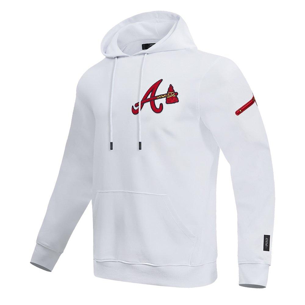 Pro Standard Men's MLB Atlanta Braves Chenille Pullover Hoodie - WHITE Thumbnail View 3