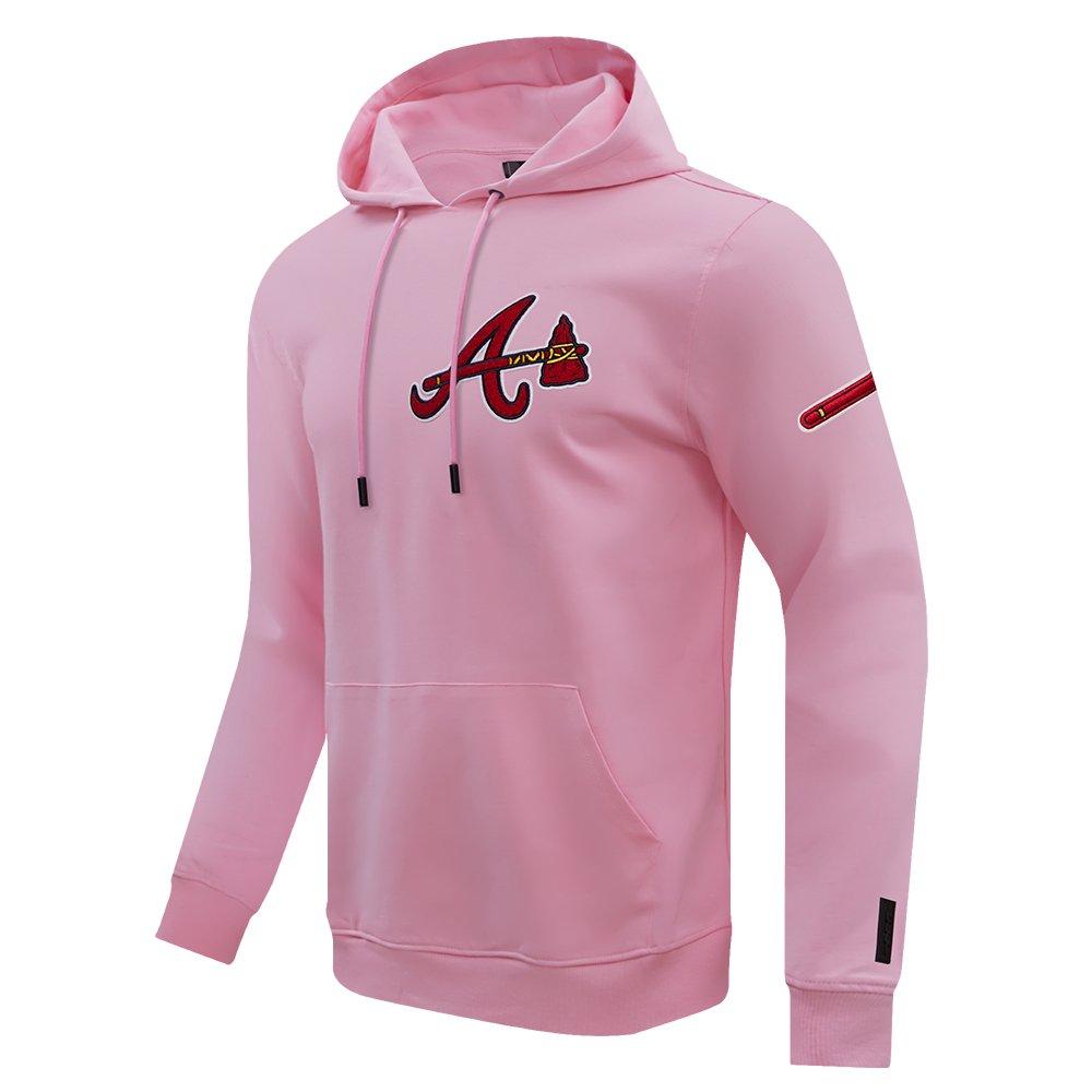 Pro Standard Men's MLB Atlanta Braves Chenille Pullover Hoodie - PINK Thumbnail View 3