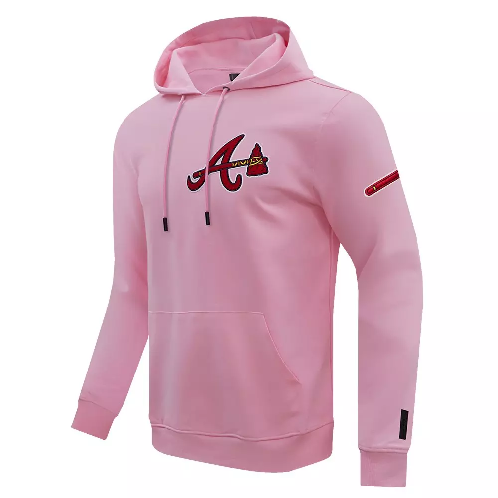 Pro Standard Men's MLB Atlanta Braves Chenille Pullover Hoodie - PINK
