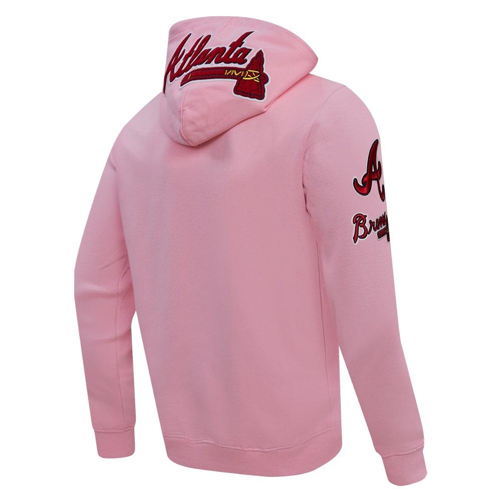 Pro Standard Men's MLB Atlanta Braves Chenille Pullover Hoodie - PINK Thumbnail View 4
