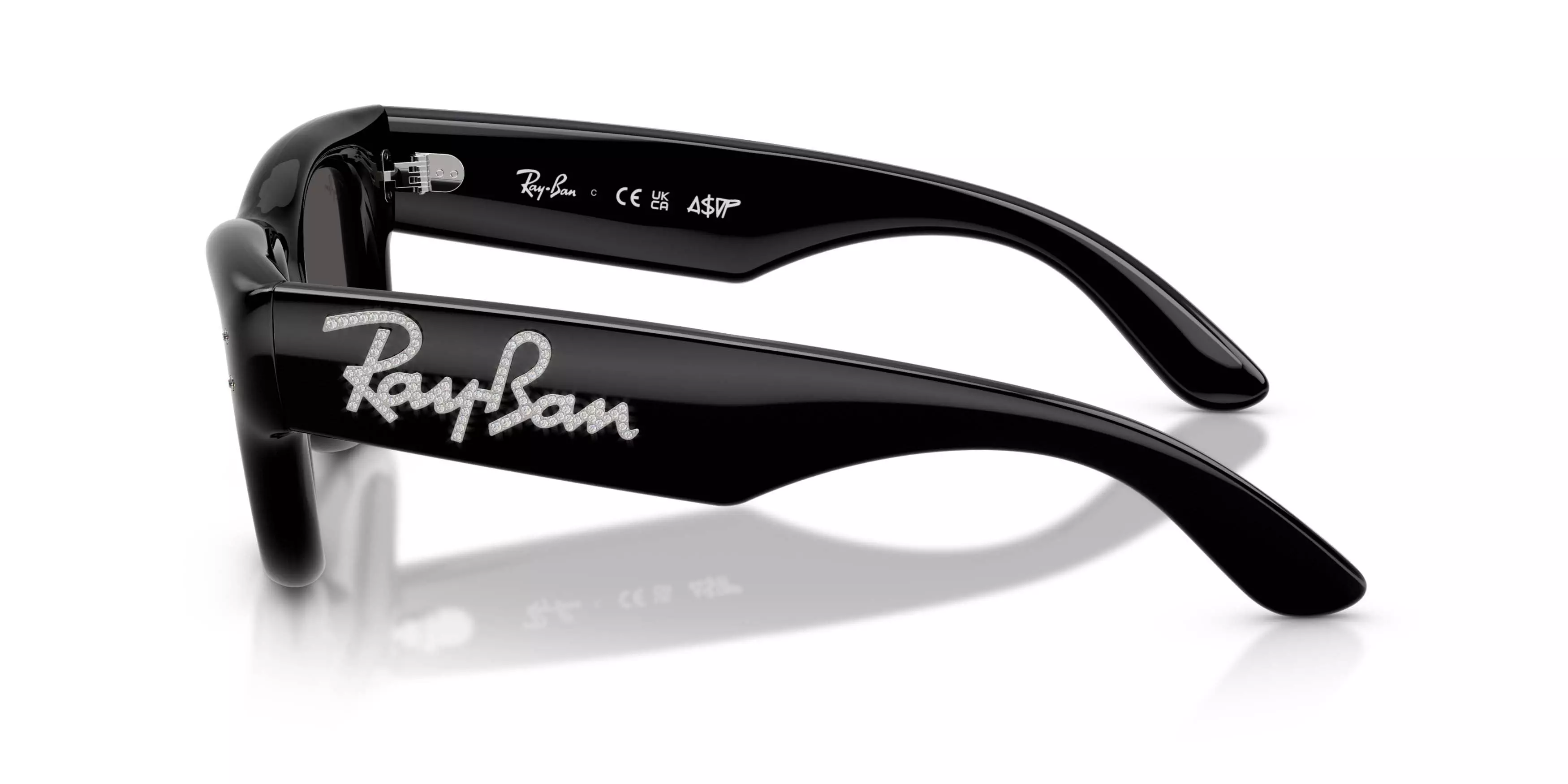 Ray-Ban Wayfarer Puffer Crystal Edition Ultra Black Sunglasses &ndash; Polished Black & Strass - BLACK