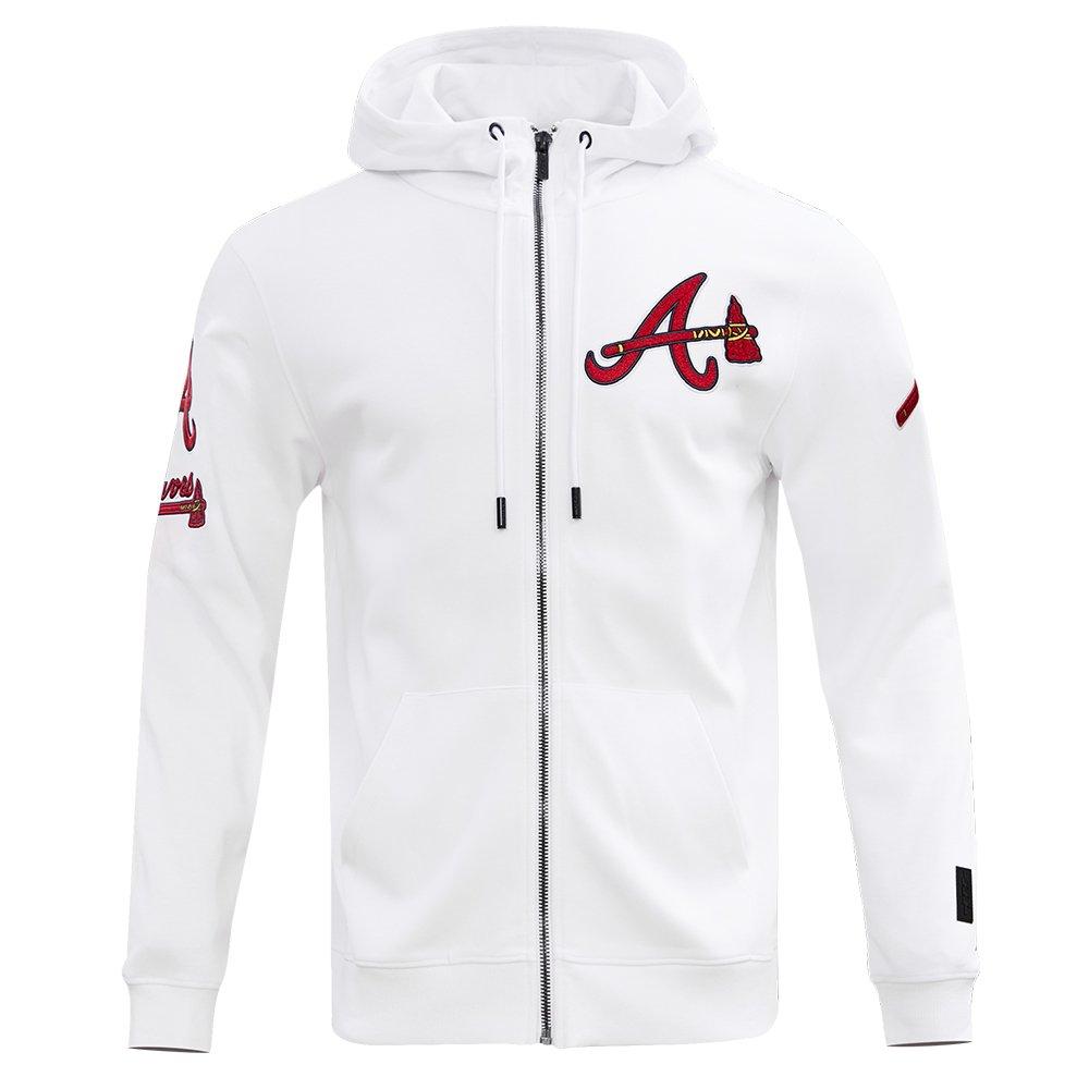 Pro Standard Men's MLB Atlanta Braves Classic Chenille Full-Zip Hooded Jacket - WHITE Thumbnail View 1