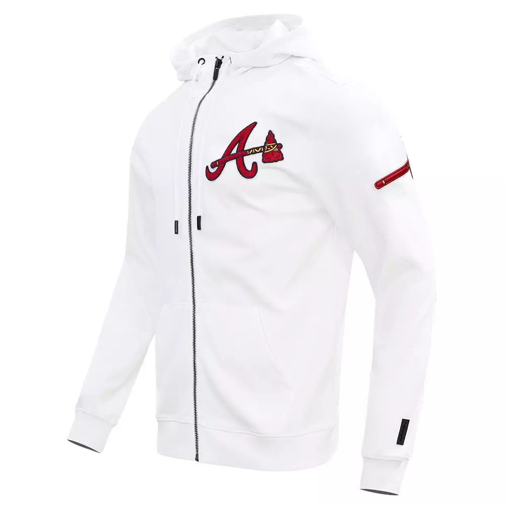 Pro Standard Men's MLB Atlanta Braves Classic Chenille Full-Zip Hooded Jacket - WHITE