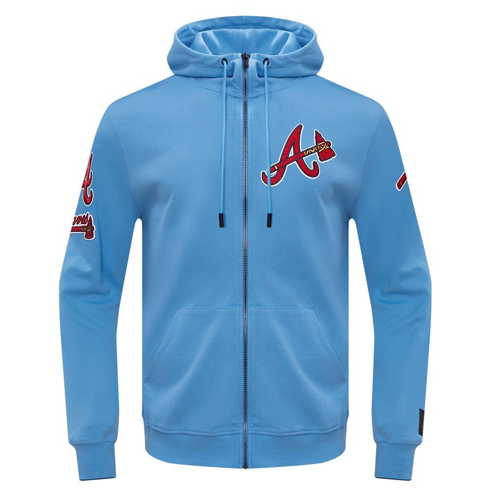 Pro Standard Men's MLB Atlanta Braves Classic Chenille Full-Zip Hooded Jacket - BLUE Thumbnail View 1