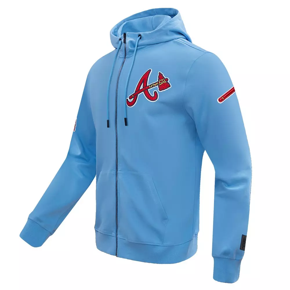 Pro Standard Men's MLB Atlanta Braves Classic Chenille Full-Zip Hooded Jacket - BLUE
