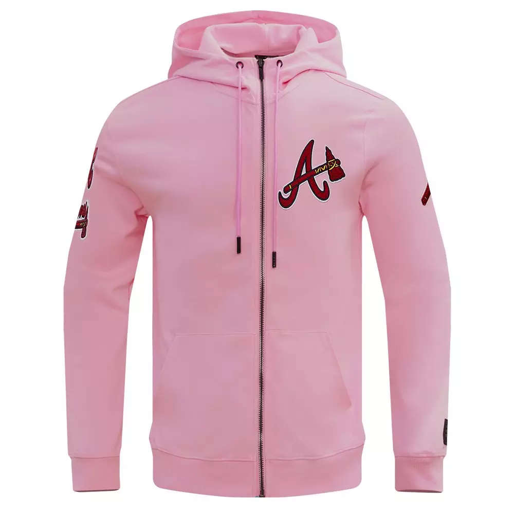 Pro Standard Men's MLB Atlanta Braves Classic Chenille Full-Zip Hooded Jacket - PINK