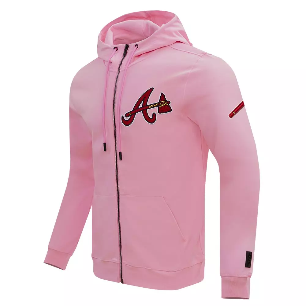 Pro Standard Men's MLB Atlanta Braves Classic Chenille Full-Zip Hooded Jacket - PINK