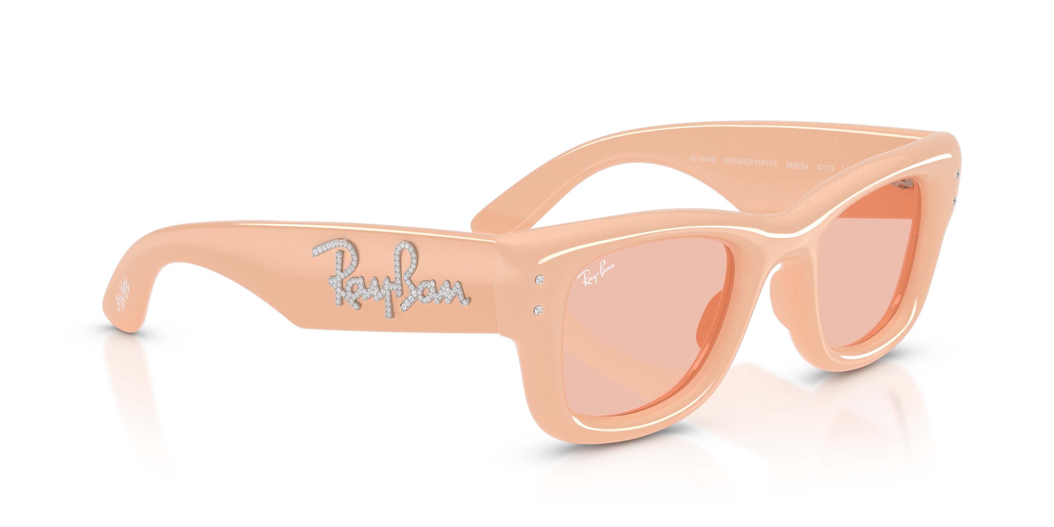 Ray-Ban Wayfarer Puffer Crystal Edition Dark Pink Sunglasses &ndash; Polished Solid Nude - PINK Thumbnail View 3