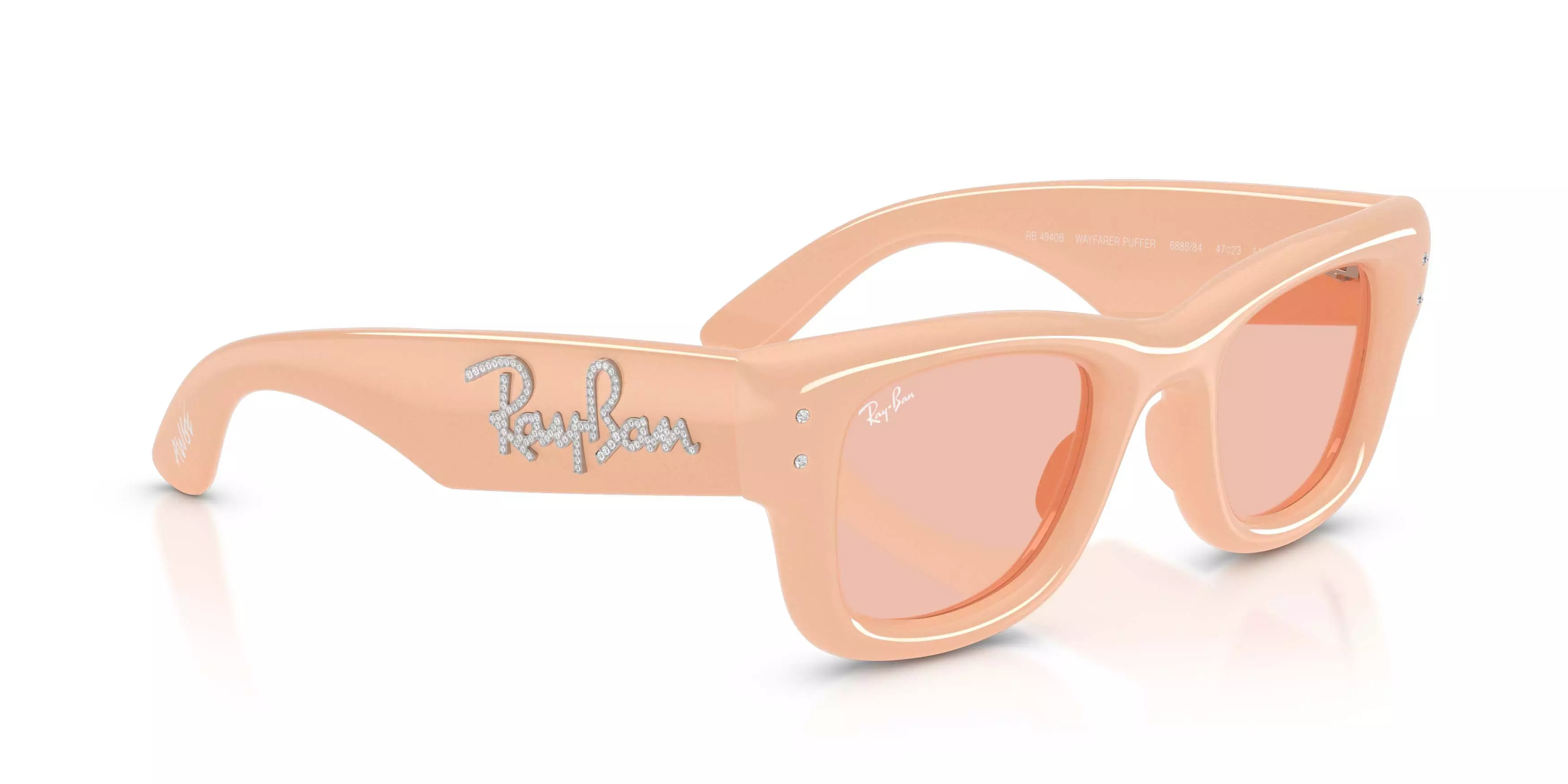 Ray-Ban Wayfarer Puffer Crystal Edition Dark Pink Sunglasses &ndash; Polished Solid Nude - PINK