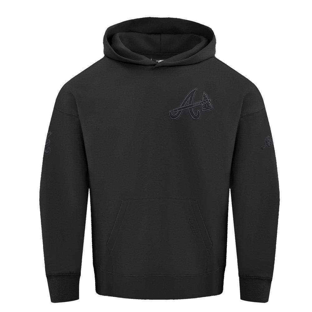 Pro Standard Men's MLB Atlanta Braves Neutral Drop Shoulder Pullover Hoodie - BLACK Thumbnail View 1