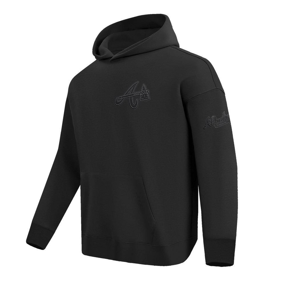 Pro Standard Men's MLB Atlanta Braves Neutral Drop Shoulder Pullover Hoodie - BLACK Thumbnail View 3