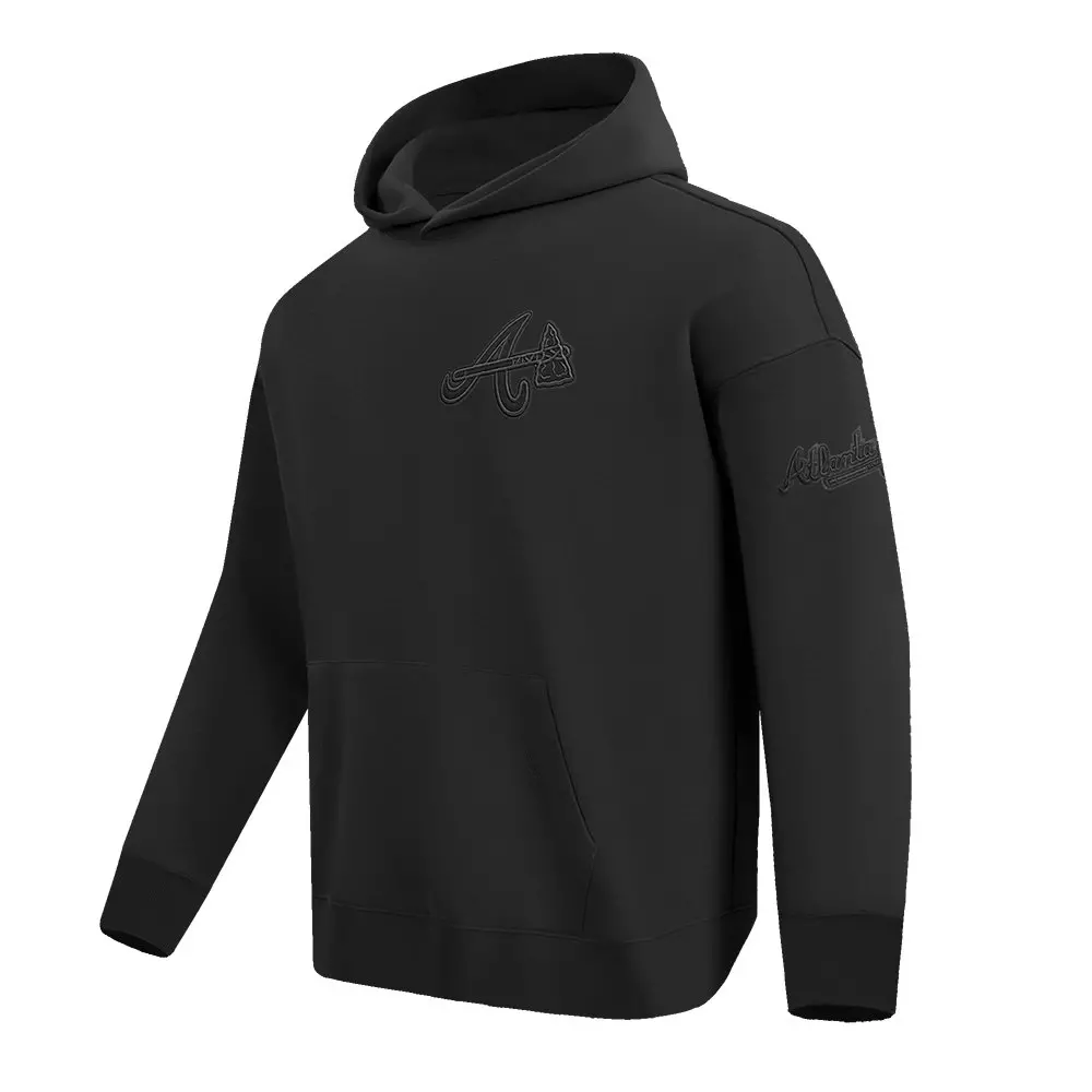 Pro Standard Men's MLB Atlanta Braves Neutral Drop Shoulder Pullover Hoodie - BLACK