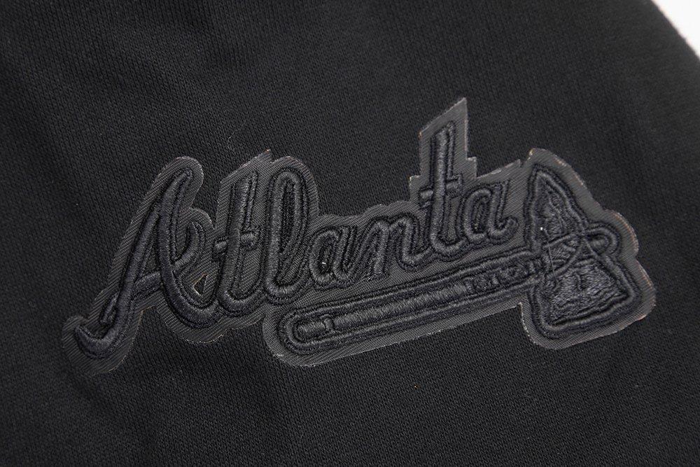 Pro Standard Men's MLB Atlanta Braves Neutral Drop Shoulder Pullover Hoodie - BLACK Thumbnail View 6