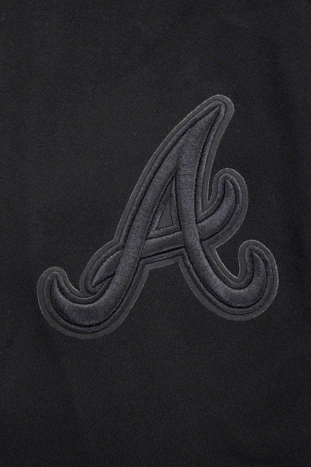 Pro Standard Men's MLB Atlanta Braves Neutral Drop Shoulder Pullover Hoodie - BLACK Thumbnail View 7