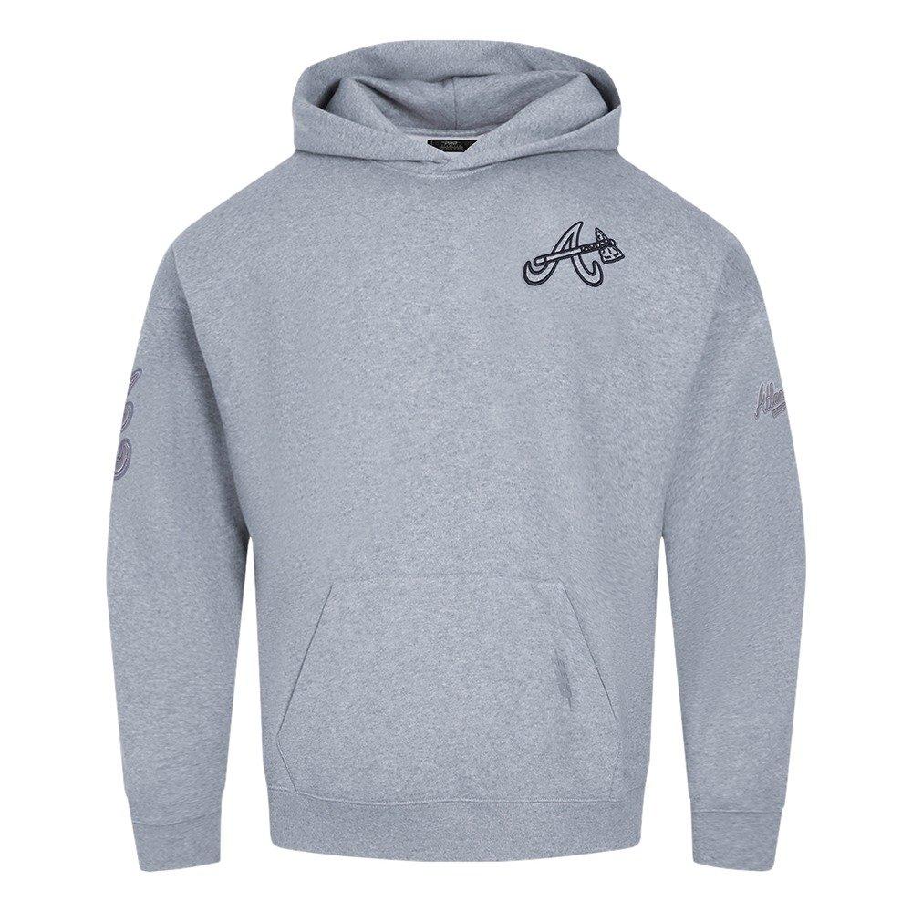 Pro Standard Men's MLB Atlanta Braves Neutral Drop Shoulder Pullover Hoodie - DK GREY Thumbnail View 1