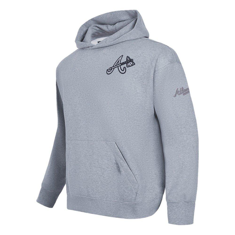 Pro Standard Men's MLB Atlanta Braves Neutral Drop Shoulder Pullover Hoodie - DK GREY Thumbnail View 3