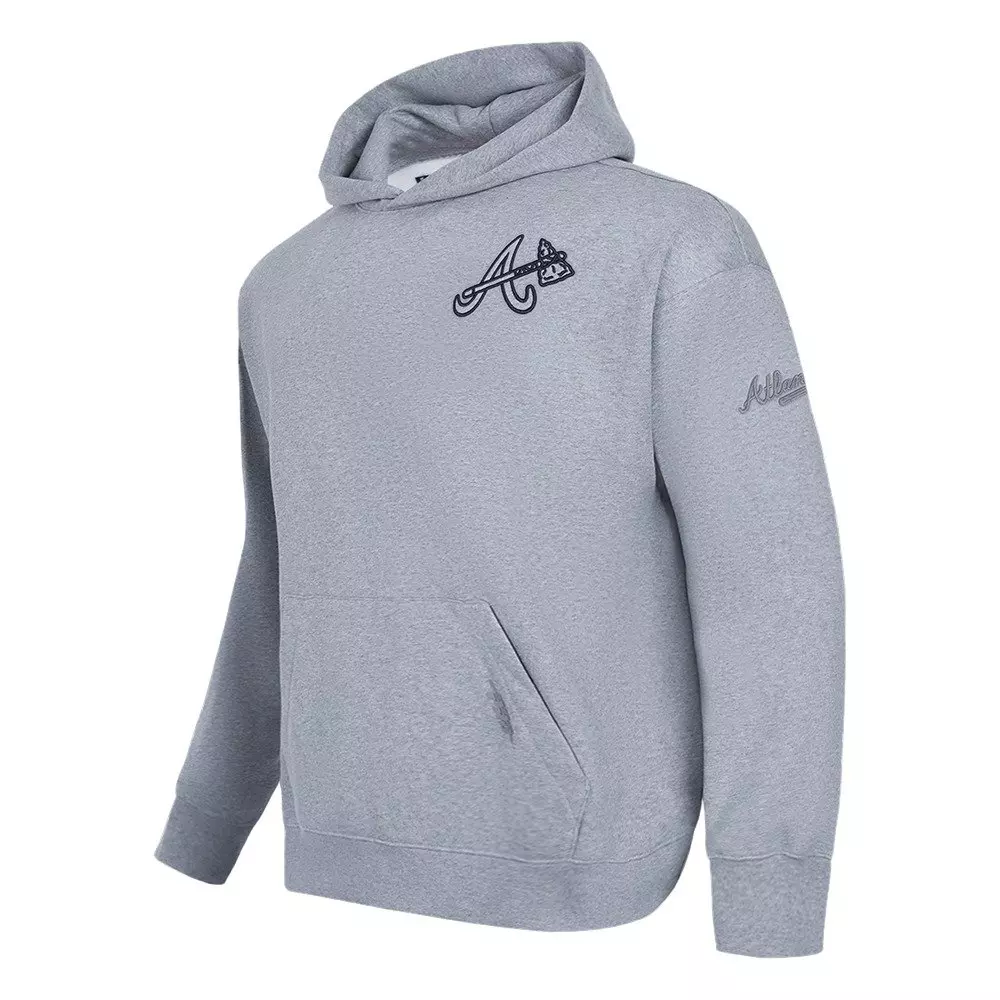 Pro Standard Men's MLB Atlanta Braves Neutral Drop Shoulder Pullover Hoodie - DK GREY