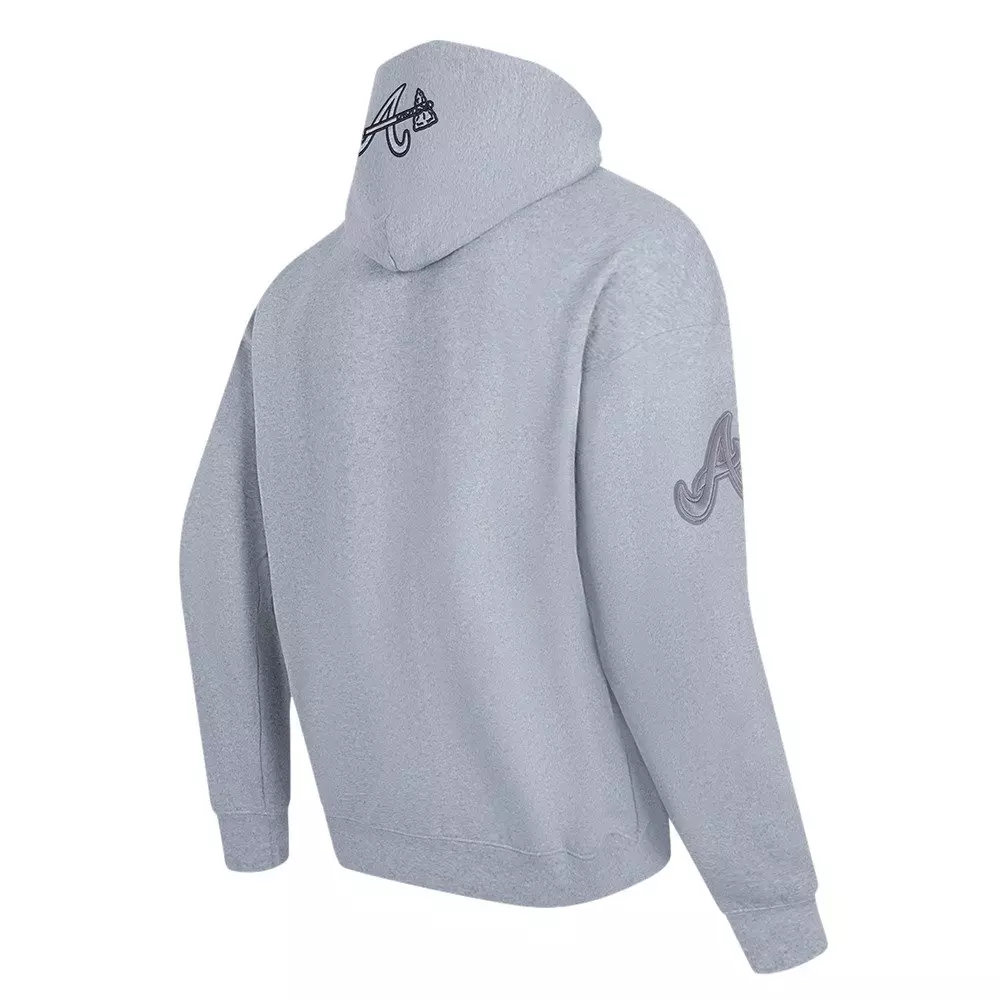 Pro Standard Men's MLB Atlanta Braves Neutral Drop Shoulder Pullover Hoodie - DK GREY