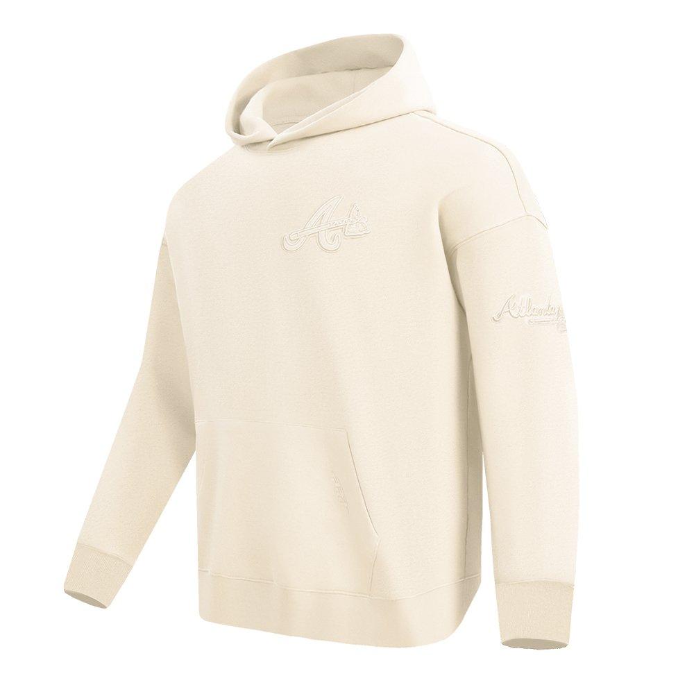 Pro Standard Men's MLB Atlanta Braves Neutral Drop Shoulder Pullover Hoodie - CREAM Thumbnail View 3