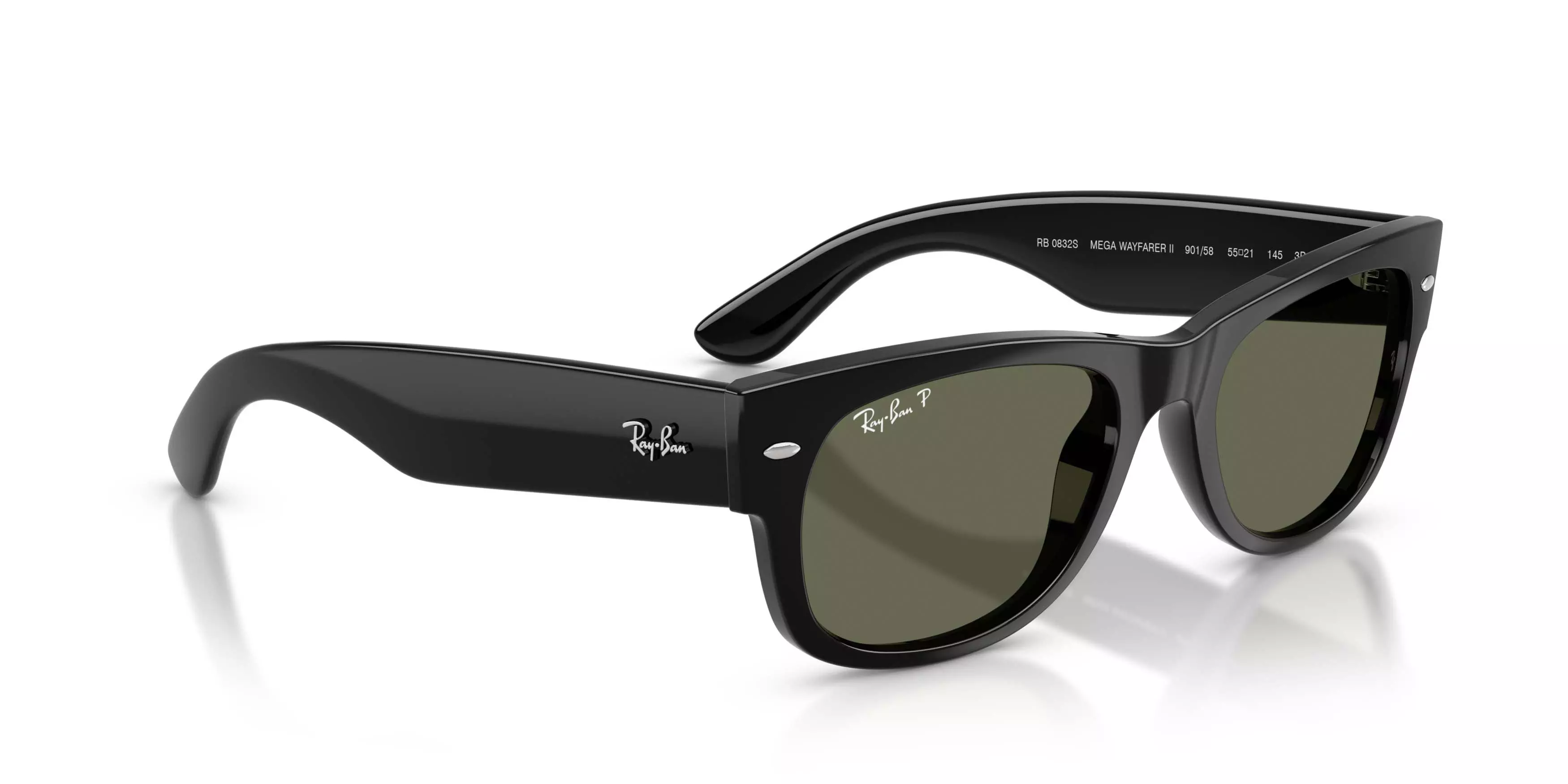 Ray-Ban Mega Wayfarer II Green Polarized Sunglasses &ndash; Polished Black - BLACK/GREEN