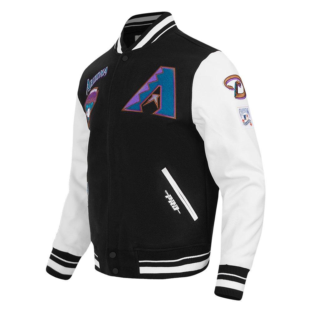 Pro Standard Men's MLB Arizona Diamondbacks Retro Classic Rip Wool Varsity Jacket - BLACK/WHITE Thumbnail View 3