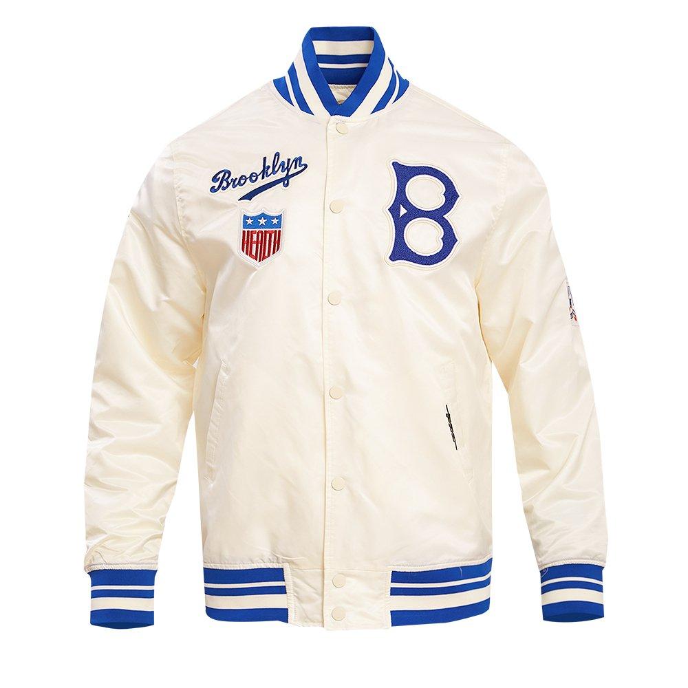 Pro Standard Men's MLB Brooklyn Dodgers Retro Classic Rib Satin Jacket - EGGSHELL/ROYAL BLUE Thumbnail View 1