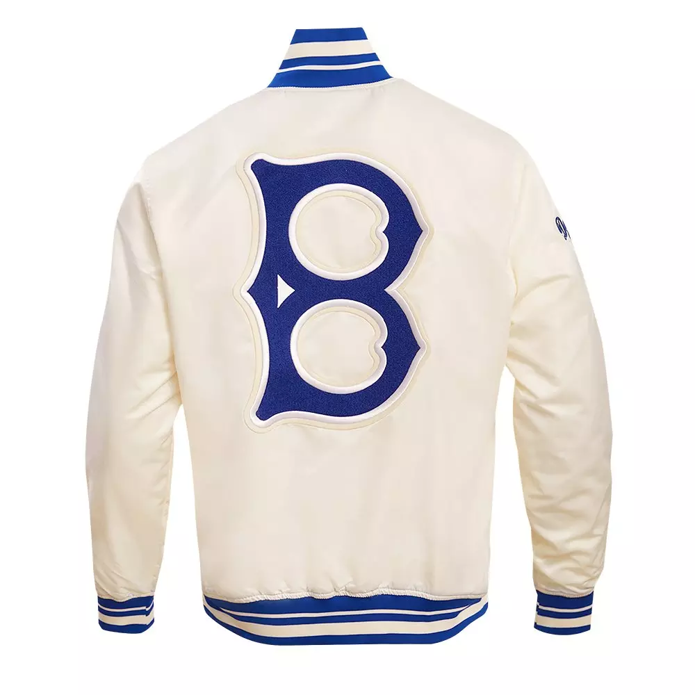 Pro Standard Men's MLB Brooklyn Dodgers Retro Classic Rib Satin Jacket - EGGSHELL/ROYAL BLUE