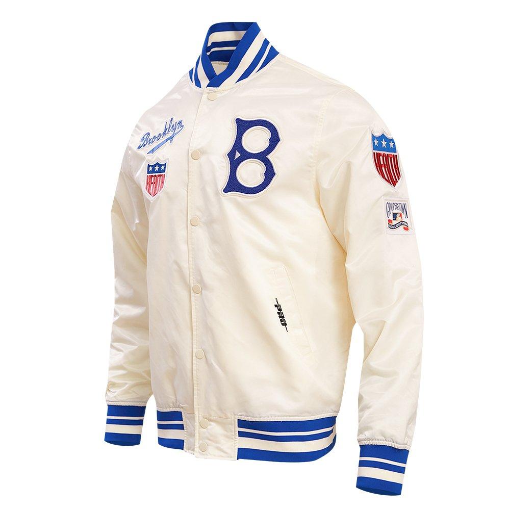 Pro Standard Men's MLB Brooklyn Dodgers Retro Classic Rib Satin Jacket - EGGSHELL/ROYAL BLUE Thumbnail View 3