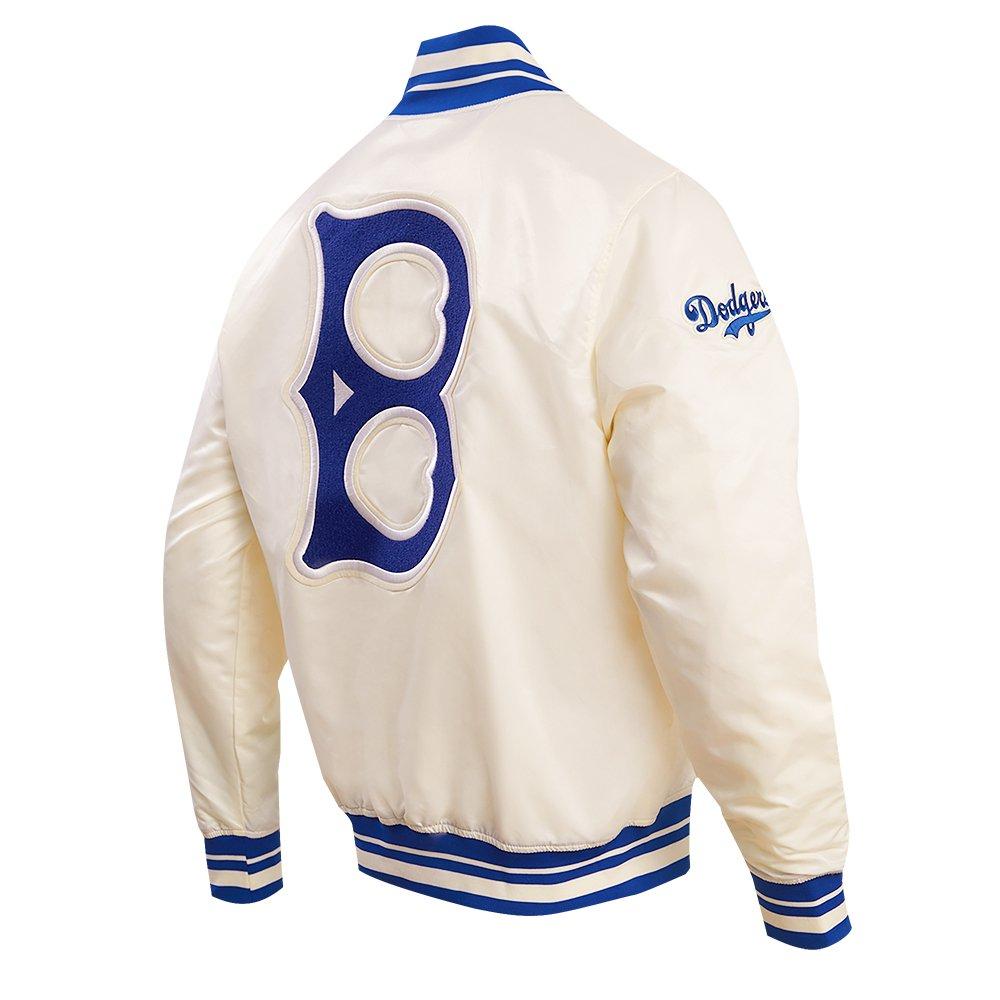 Pro Standard Men's MLB Brooklyn Dodgers Retro Classic Rib Satin Jacket - EGGSHELL/ROYAL BLUE Thumbnail View 4