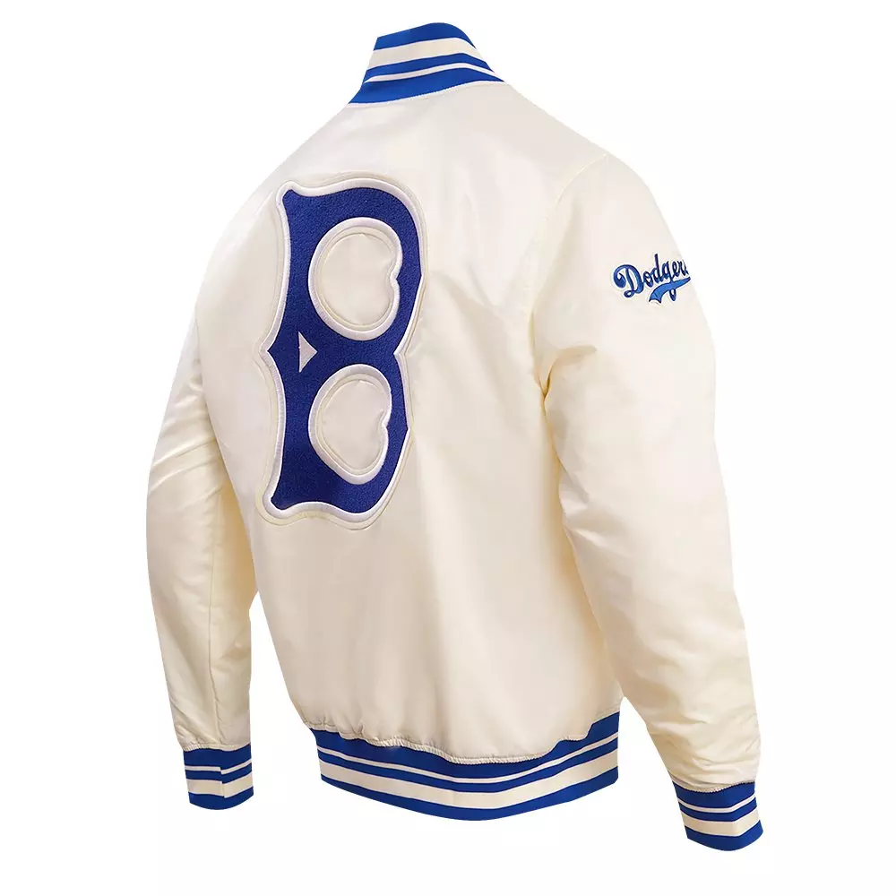 Pro Standard Men's MLB Brooklyn Dodgers Retro Classic Rib Satin Jacket - EGGSHELL/ROYAL BLUE