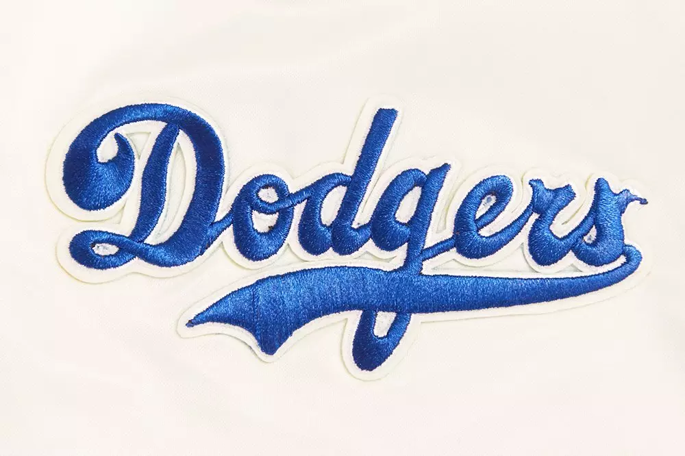Pro Standard Men's MLB Brooklyn Dodgers Retro Classic Rib Satin Jacket - EGGSHELL/ROYAL BLUE