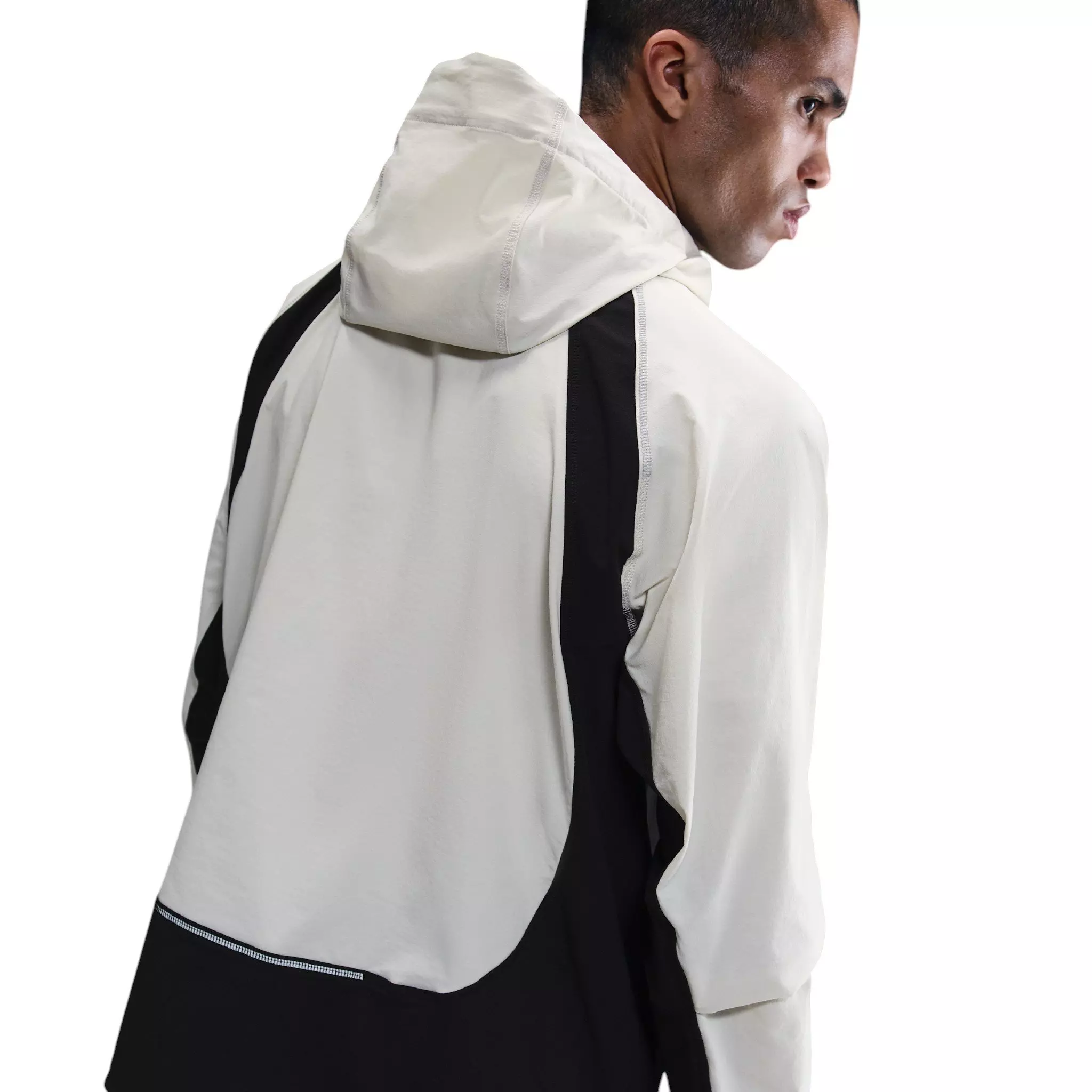 Nike Men's Tech Dri-FIT Woven Color-Block Windrunner Loose Jacket - Cream/Black - CREAM/BLACK