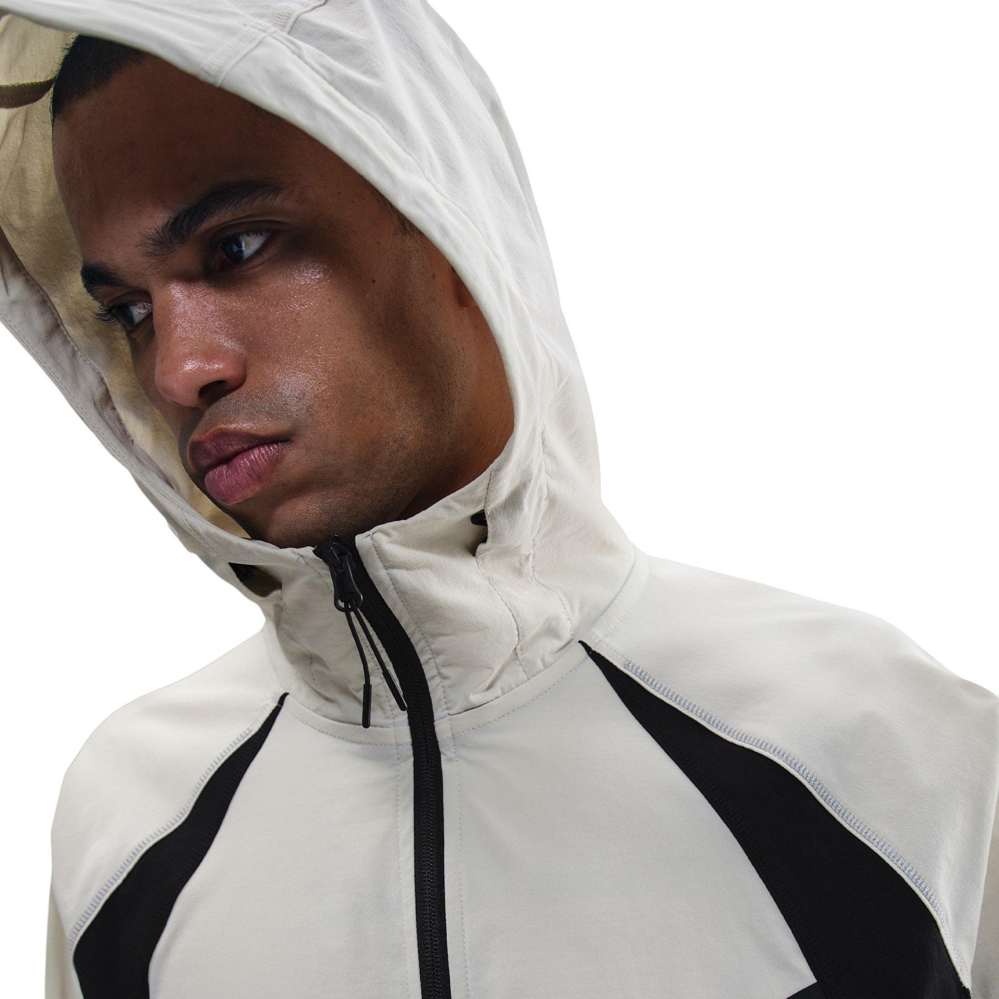 Nike Men's Tech Dri-FIT Woven Color-Block Windrunner Loose Jacket - Cream/Black - CREAM/BLACK