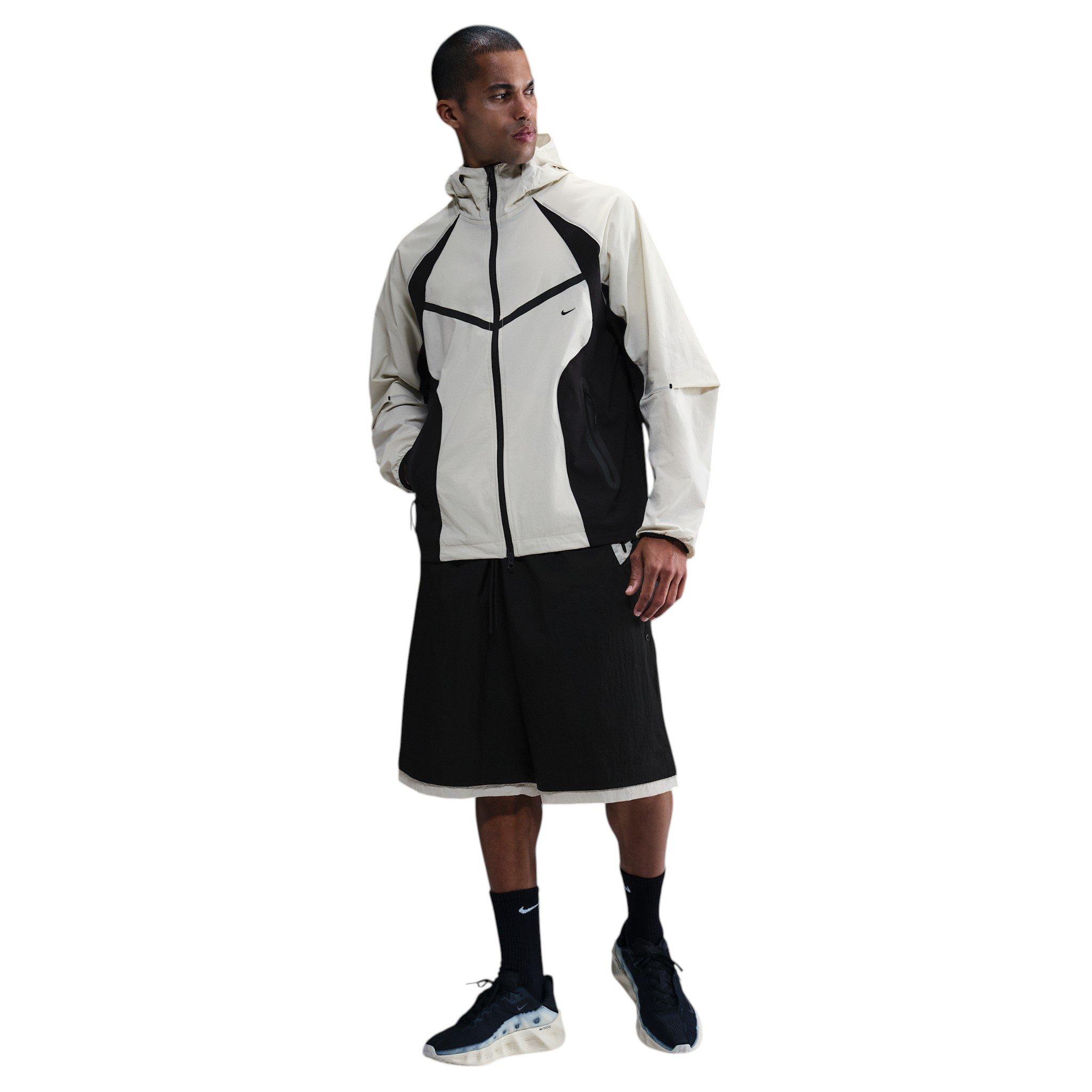 Nike Men's Tech Dri-FIT Woven Color-Block Windrunner Loose Jacket - Cream/Black - CREAM/BLACK