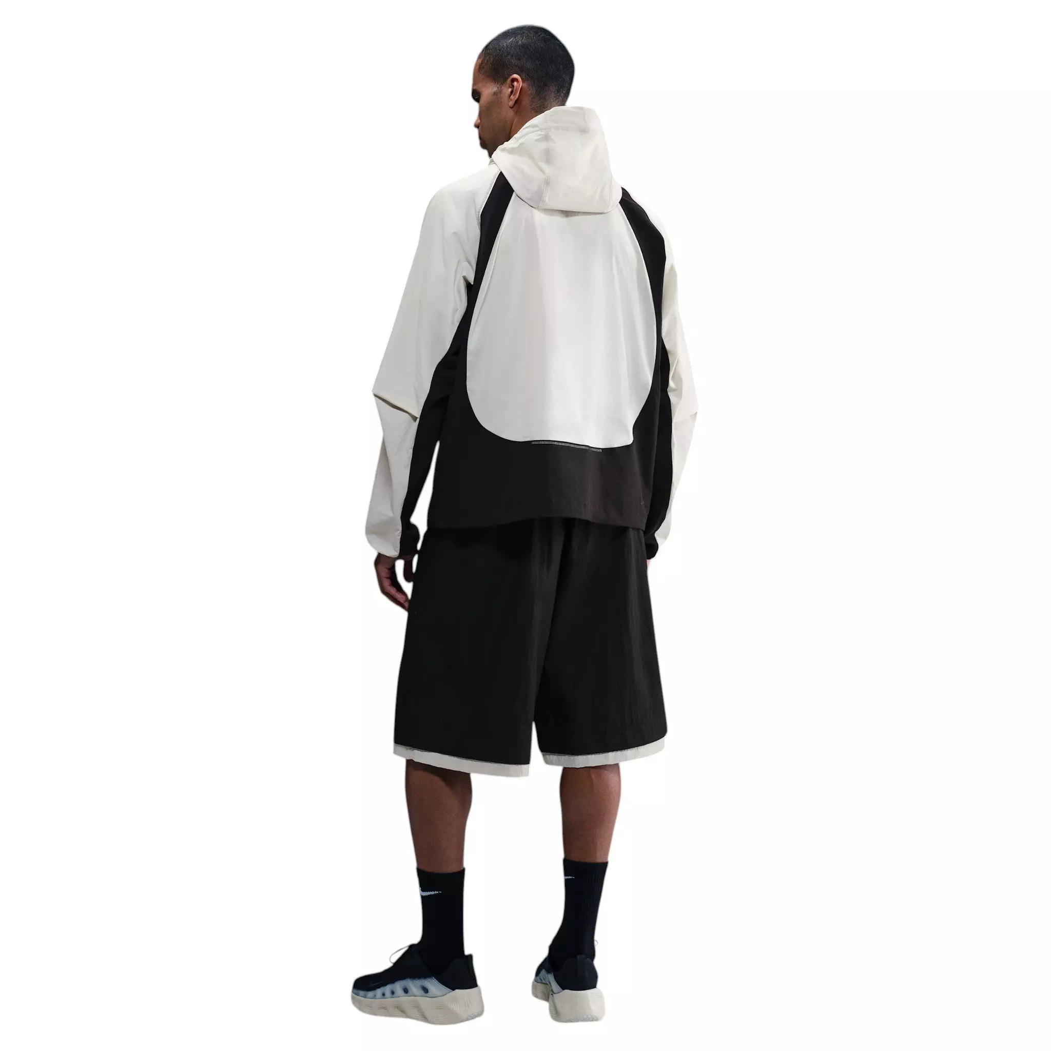 Nike Men's Tech Dri-FIT Woven Color-Block Windrunner Loose Jacket - Cream/Black - CREAM/BLACK