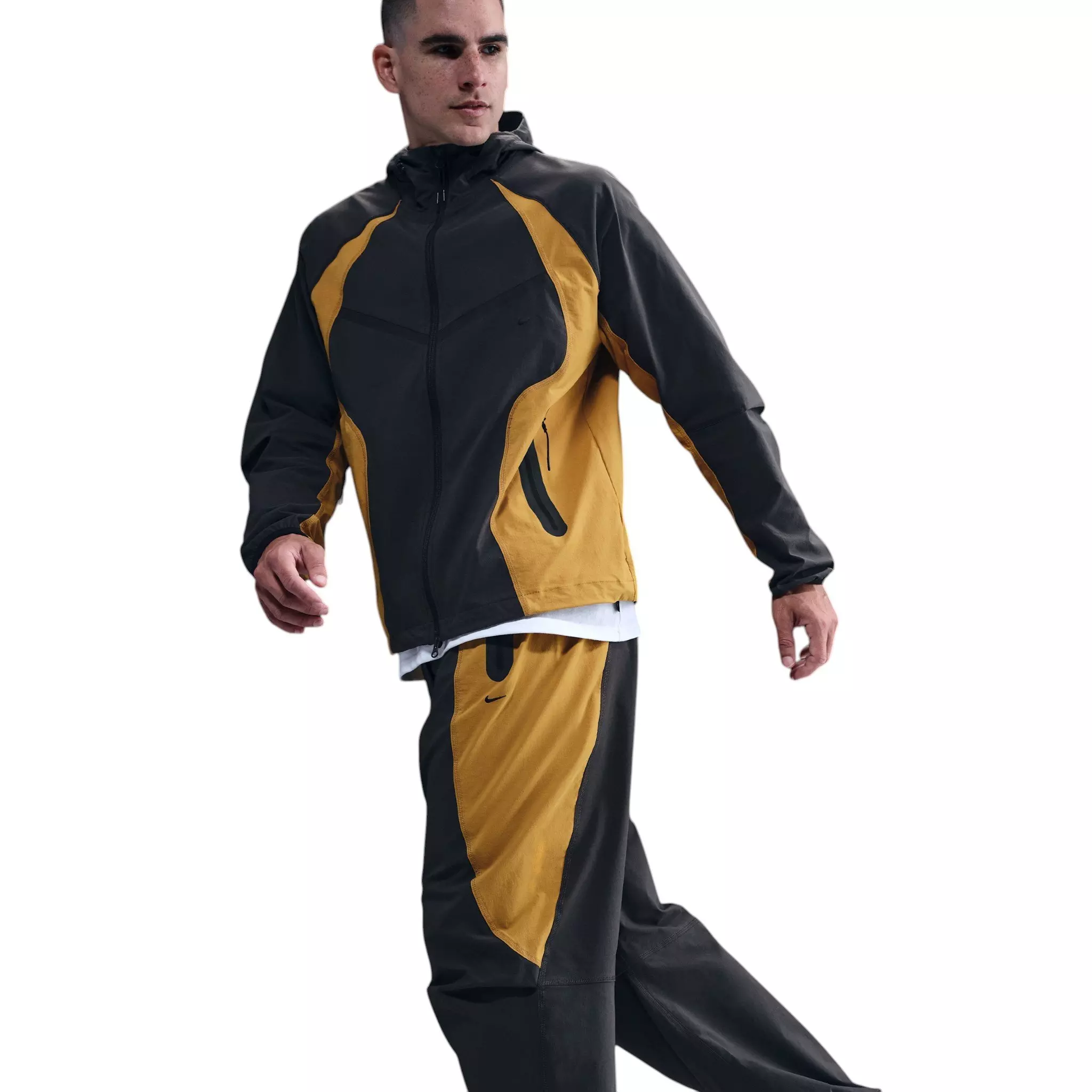 Nike Men's Tech Dri-FIT Woven Color-Block Oversized Pants - Dark Grey/Yellow - DARK GREY/YELLOW
