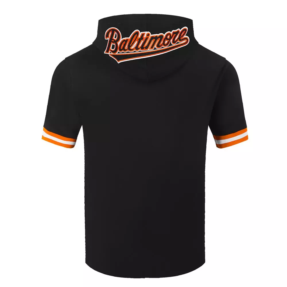 Pro Standard Men's MLB Baltimore Orioles Classic Chenille Short Sleeve Pullover Hoodie - BLACK/ORANGE